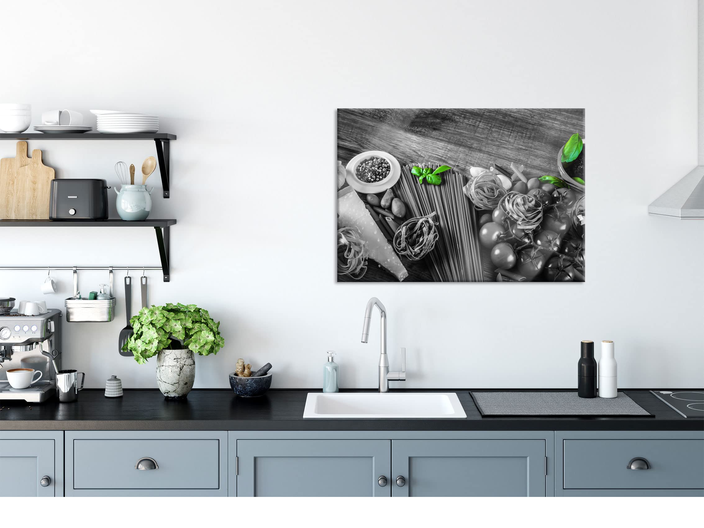Pixxprint Glasbild, Wandbild aus Echtglas, Pasta mit frischen Gewürzen, 100x70 cm, inkl. Aufhängung und Abstandshalter
