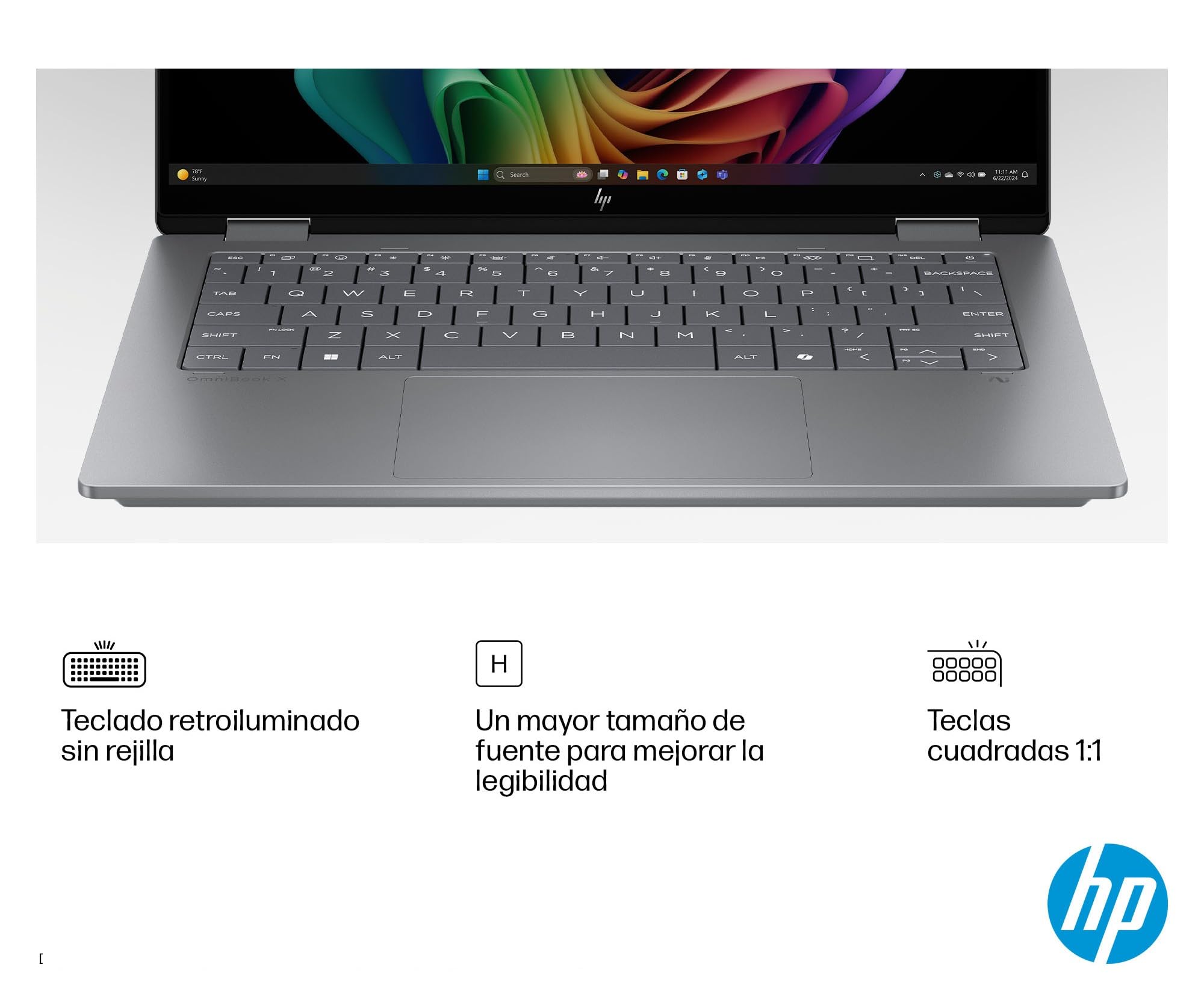 HP Omnibook X Flip - Ordenador portátil Convertible de 14" 3K OLED táctil Ryzen AI 7 350, 32GB RAM, 1TB SSD, AMD Radeon 860M Graphics, Windows 11 Home Silver - Teclado QWERTY Español