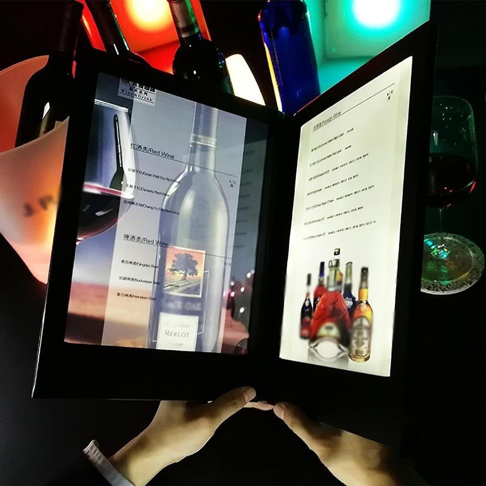 Cubiertas de menú iluminadas con LED, soporte retroiluminado para menús de panel individual/doble con protectores de piel sintética, soporte de menú comercial para restaurantes