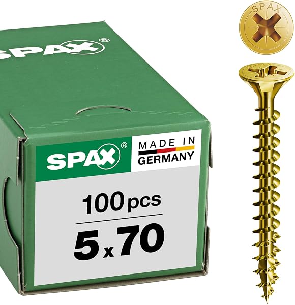 Spax 1081020500703 - Tornillo universal, 5,0 x 70 mm, 100 piezas, cabeza avellanada, cruz receso z 4cut, rosca completa, - 1