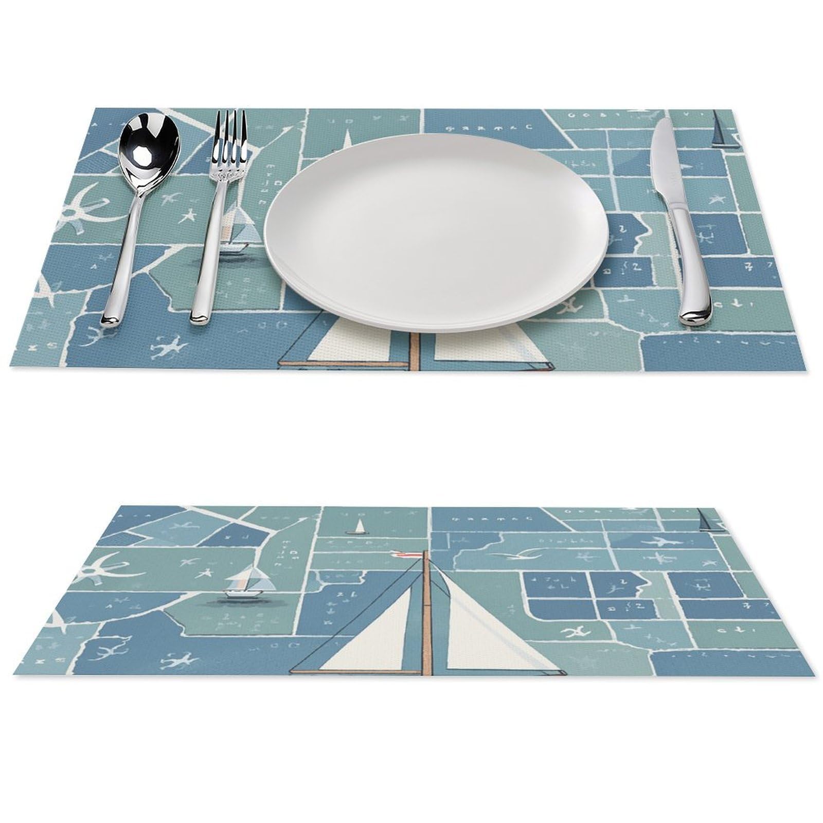 Tovagliette all'americana con stampa di una barca a vela nautica, 6 pezzi, in PVC, lavabili, resistenti al calore, antiscivolo, impermeabili, per tavolo da pranzo per interni ed esterni, cucina, feste