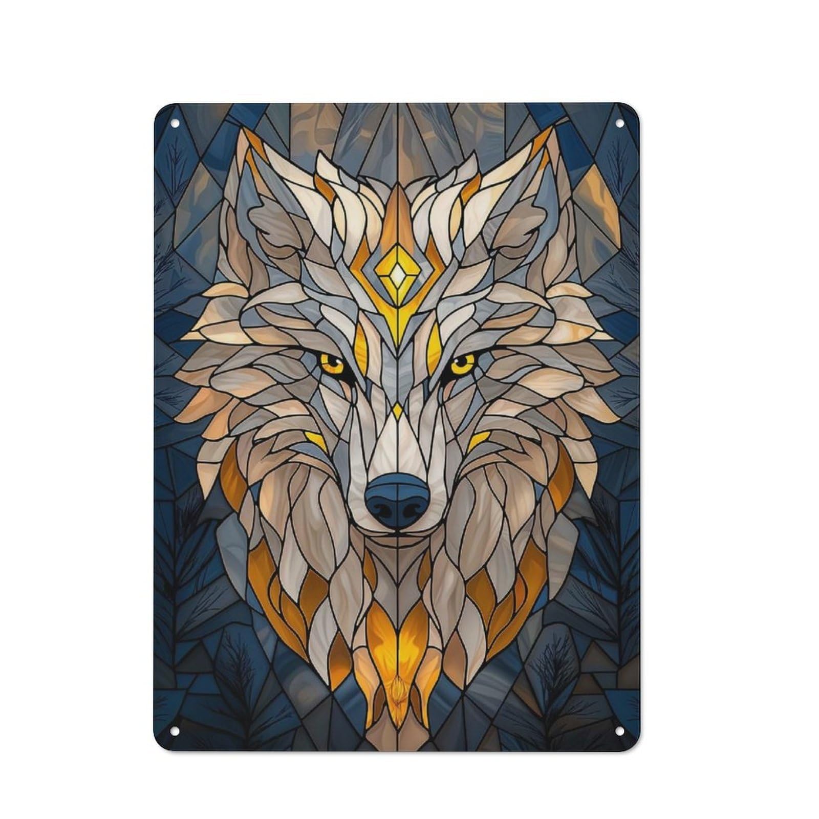 Junmoney Stained Glass Wolf Tin Wall Plaque 40X30cm With For Kitchen Or Home Bar, Suited To Kitchen Decor Lovers