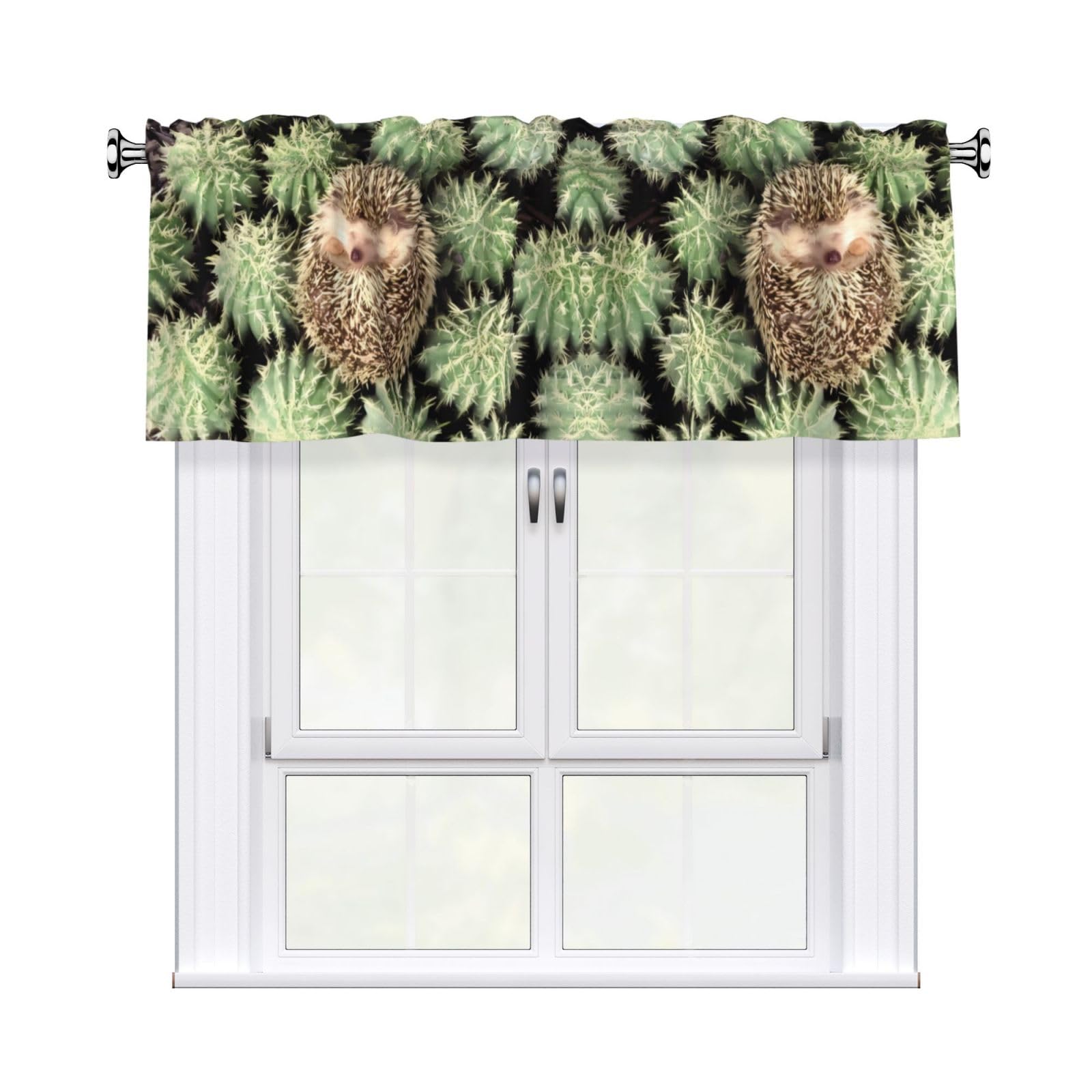 YYHHAOFA Hedgehogs Cactus Prints Durable Kitchen Window Layer – 54x18 Inch 100% Polyester Valance with Precision Construction