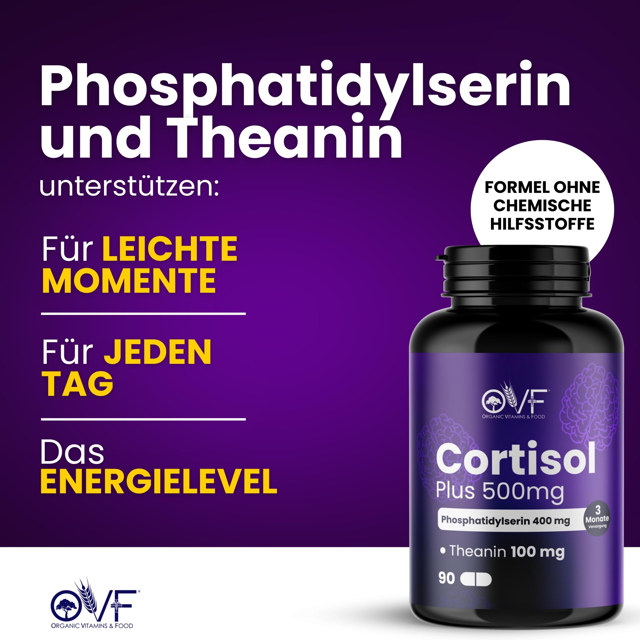 OVF Phosphatidylserin 400 mg + L-Theanin 100 mg pro 90 vegane Kapseln Hochdosiert Ohne Gluten, Laktose, Zucker & Nickel Made in Italy