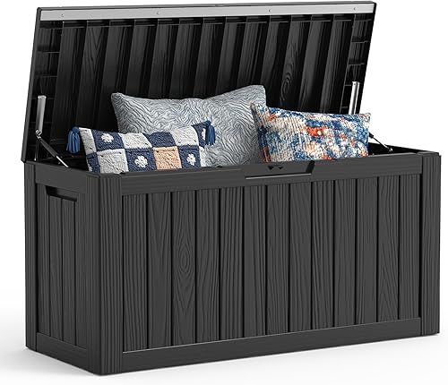 Miniatura 16 de Mars Villa Caja de almacenamiento para exteriores de 31 galones, contenedor de almacenamiento de resina impermeable, resistente a la intemperie y a