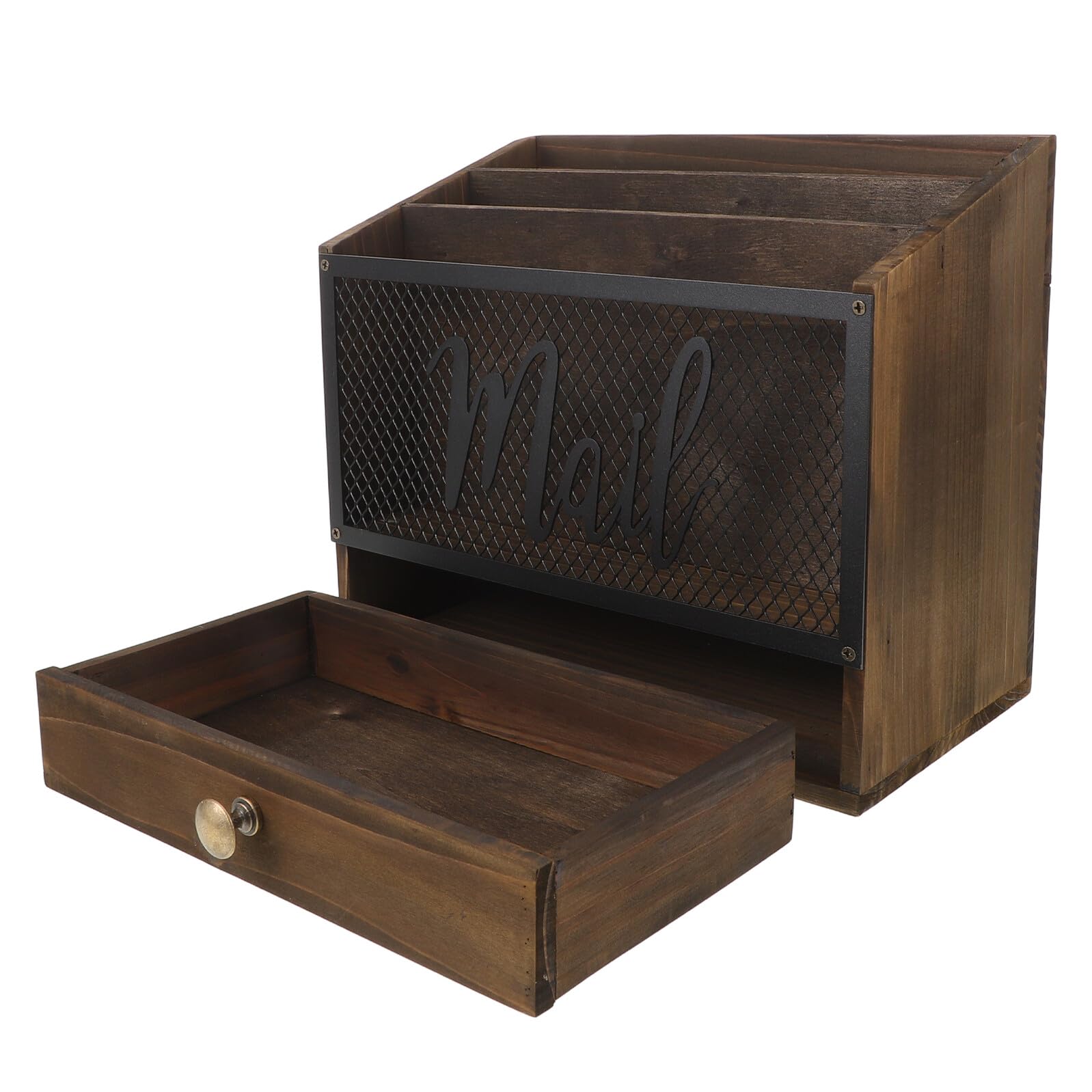 TEHAUX Portalettere in Legno da Scrivania con Scomparti e Cassetto Organizzatore per Documenti e Posta da Ufficio Portadocumenti in Legno Massello per Casa e Studio