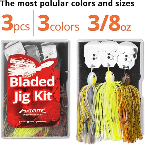 Miniatura 14 de MadBite by KastKing Bladed Jig Fishing Lures, Multi-Color Kits, Irresistible Vibrating Action, Sticky-Sharp Heavy-Wire Needle Point Hooks, Popular