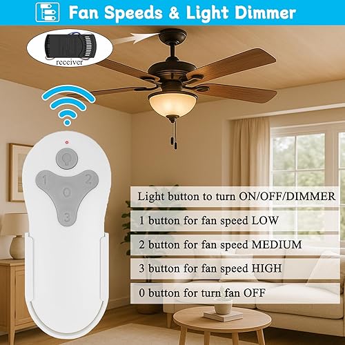 Miniatura 2 de Kit de control remoto universal para ventilador de techo, repuesto para Hunter, Hampton Bay, Litex, 3 velocidades, con receptor FAN37R, reemplazo