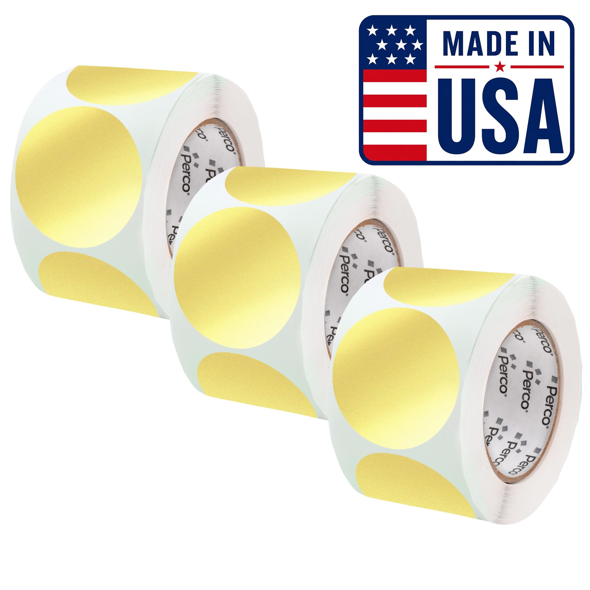 Perco Metallic Gold Perforated Round Circle Dot Sticker 4-Inch Labels — 3 Rolls, 1,200 Stickers - VIP, Reward &amp; Premium Event Signage, Gift &amp; Display Labels - Made in USA