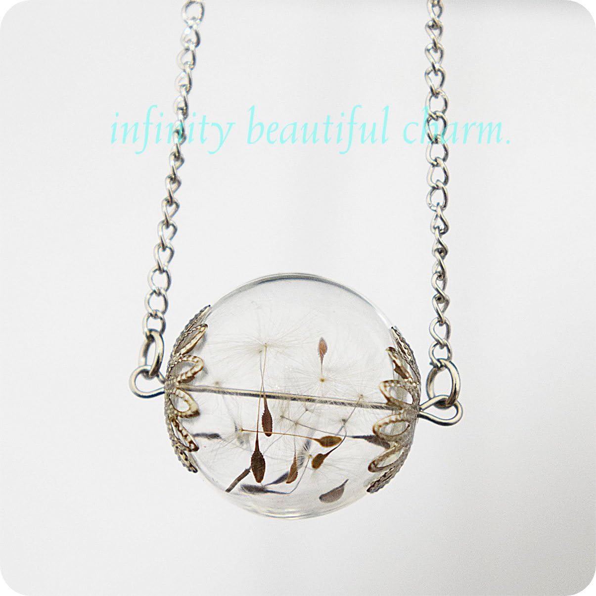 Dandelion Mini Orb Silver Make a Wish Dandelion Pendant Seed Glass Transparent Flower Botanical Petite Small Version Necklace Wish Pendant