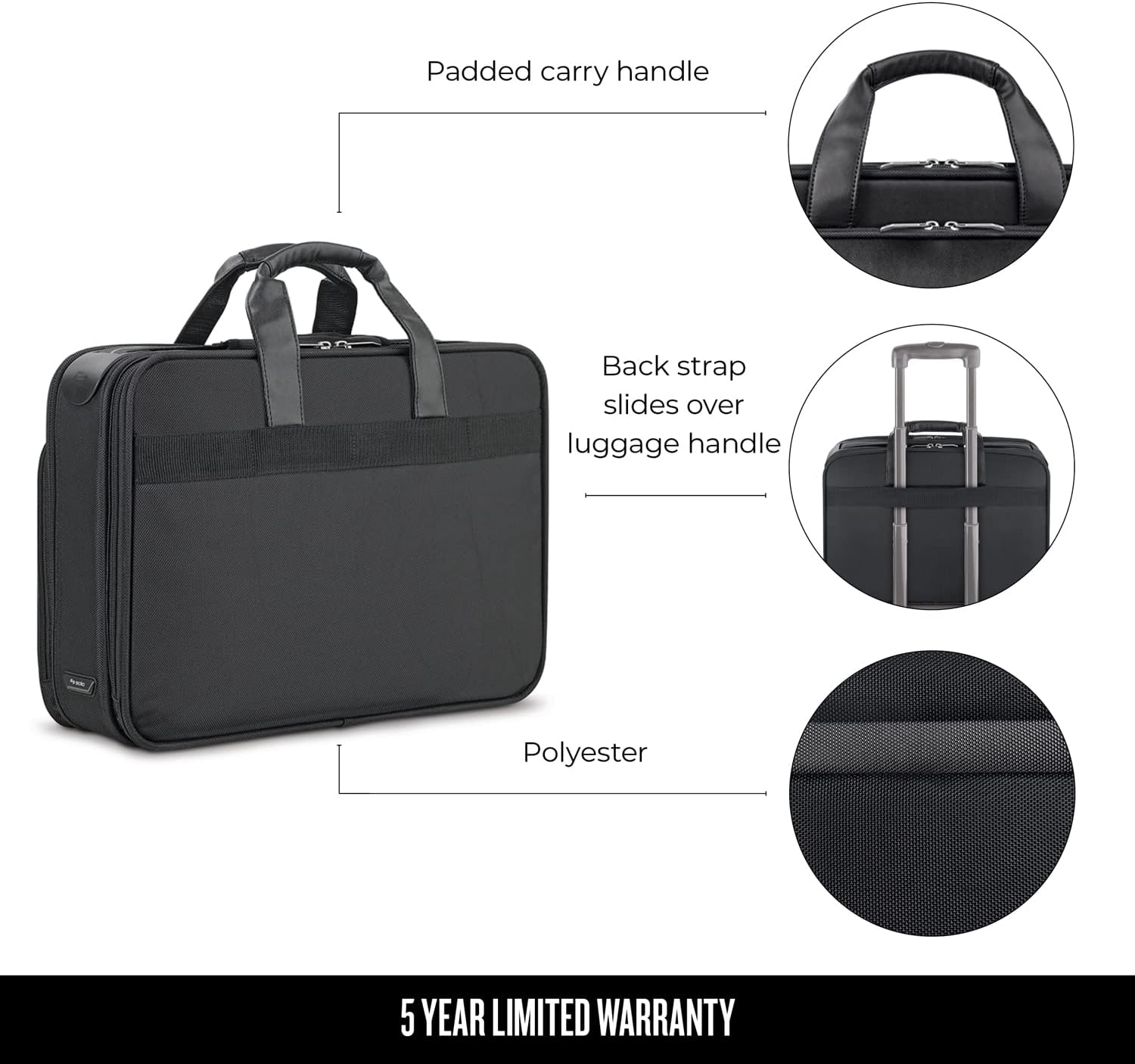 Solo Paramount 16 Inch Laptop Briefcase with Retractable Shoulder Strap, Black