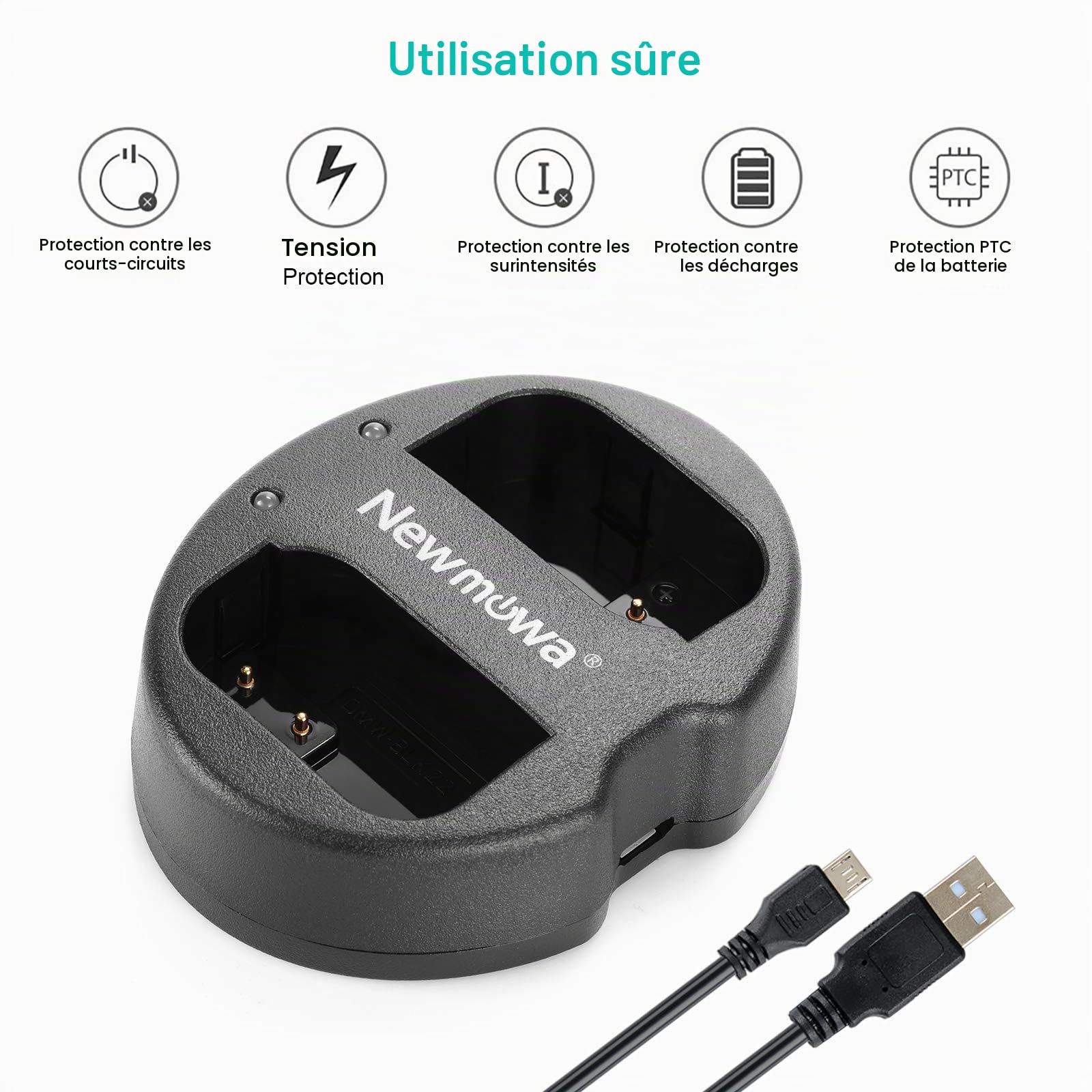 Newmowa DMW-BLK22 Batterie (2 accus) et Chargeur Double USB pour Panasonic