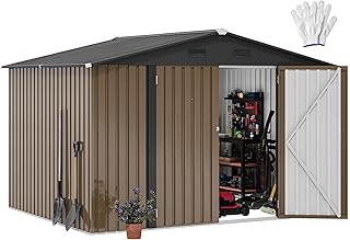 DWVO Großes Metall Gerätehaus 3x2,4 m, Stabiler Werkzeugschuppen für Garten, Terrasse & Hof, Ideal für Fahrräder, Gartengeräte & Rasenmäher, Wetterfest & Abschließbar, Braun