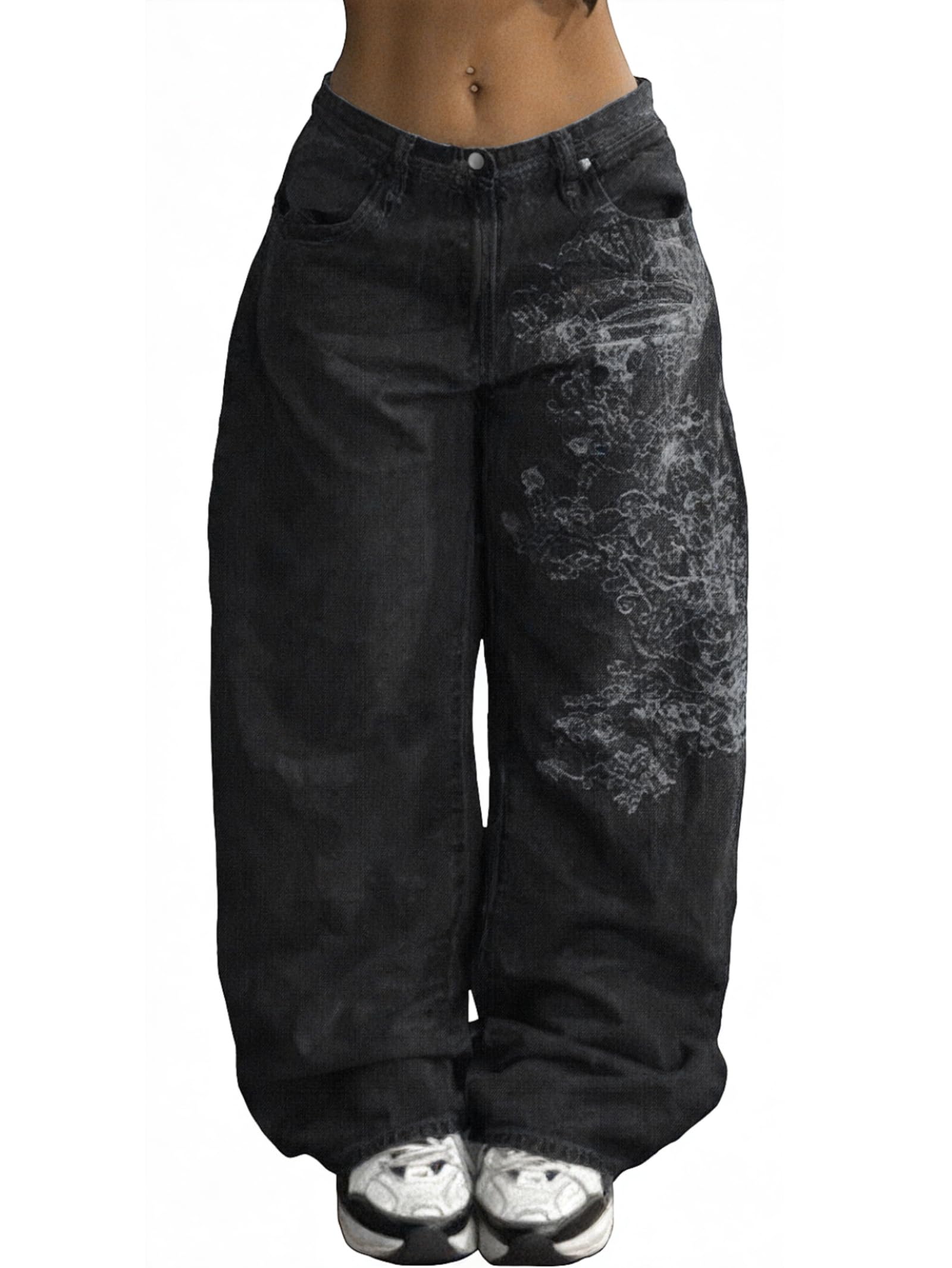 EMMIOL Baggy Jeans Damen Mid Low Waist Loose Hosen Hip Hop Y2K Boyfriends