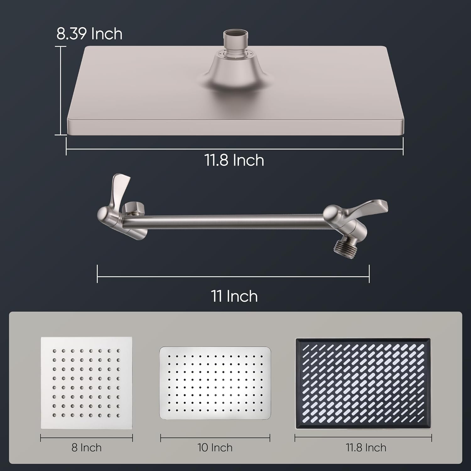 Cobbe Rainfall Shower Head for Bathroom, 11.8 Inch Large Rectangular with Adjustable Stainless Steel 11 Inch Extension Arm - Premium Quality Luxury Experience, No Tools Installation, Brushed Nickel