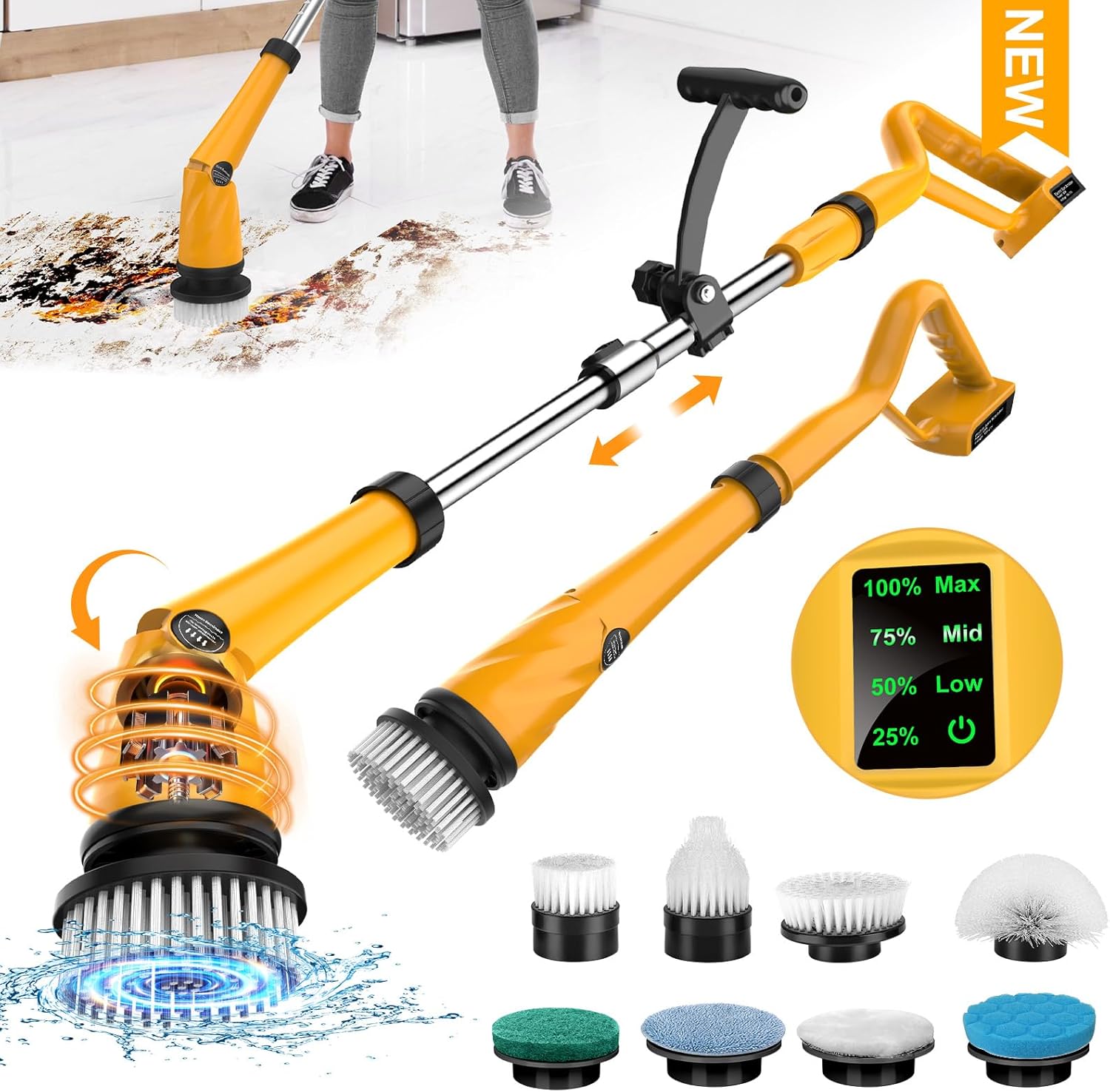 Limpiador eléctrico giratorio de 1500 RPM alimentado por batería, limpiador de ducha eléctrico para bañopisobañerainodoroazulejos, cepillo de