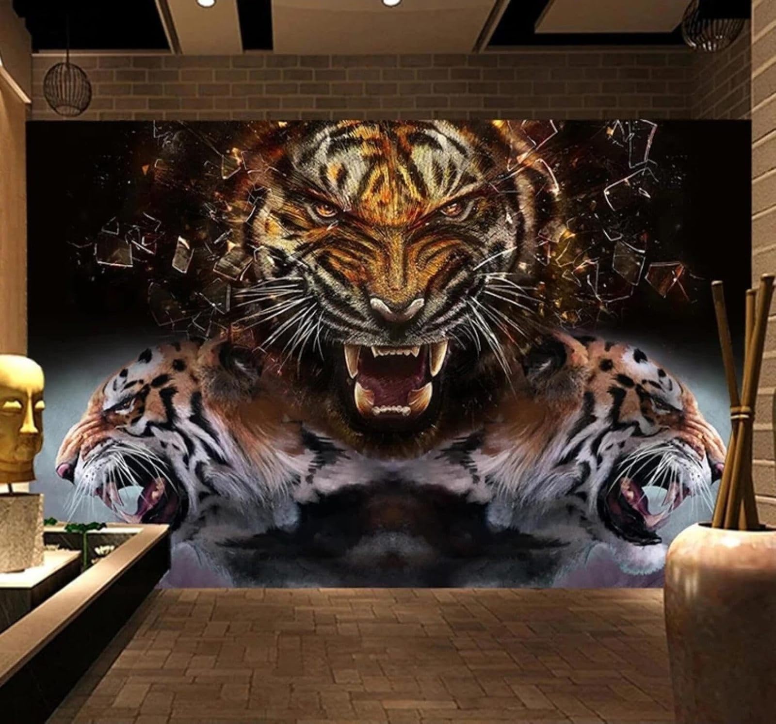 Tzxztt 250Cm×170Cm(B×H) Three Dimensional Fierce Animal Tiger Poster Modern 3D Wallpaper Premium Textured Silk Neutral Tones Material Ideal For Living Room Bedroom-250Cm×170Cm