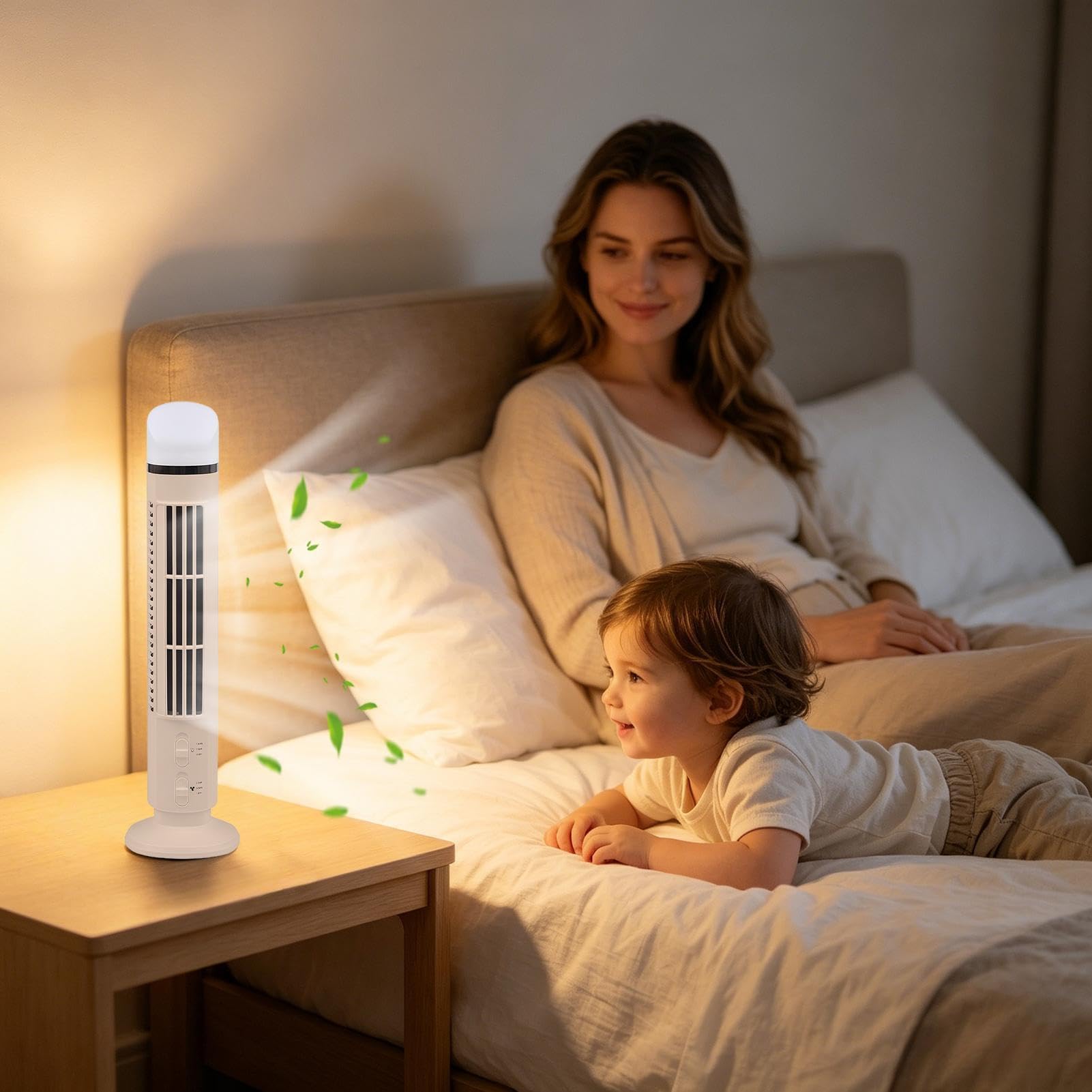 Ventilatore a torre senza pale, ventilatore oscillante portatile con raffreddamento silenzioso del flusso d'aria, design compatto, motore ad alta efficienza energetica per soggiorno, dormitorio