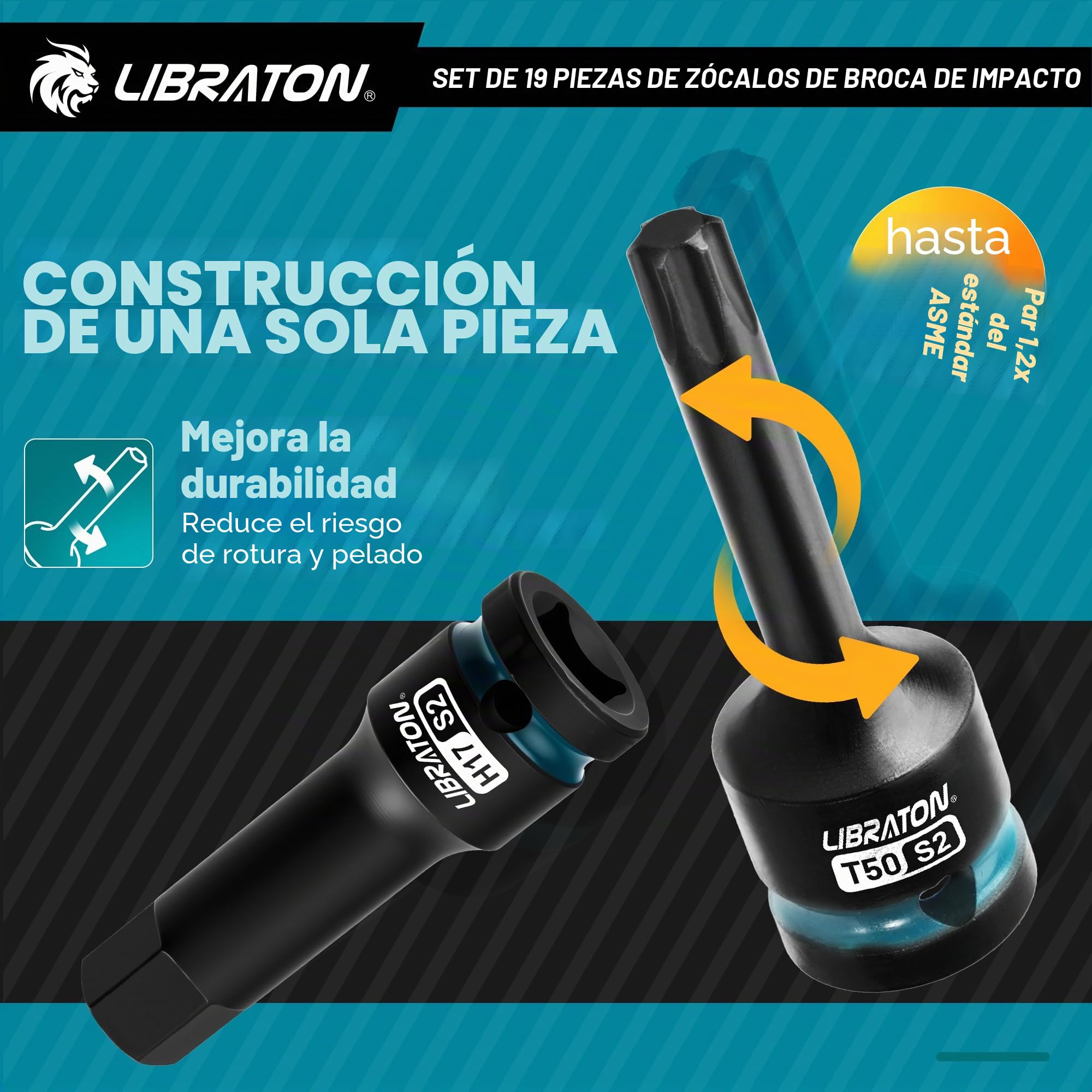 LIBRATON 19 Piezas Juego de Llaves de Vaso Hexagonales y Torx de Impacto 1/2", Acero S2 (H5-H19 + T30-T80), Para Llaves de Impacto, Reparación de Automóviles, Almacenamiento XPE