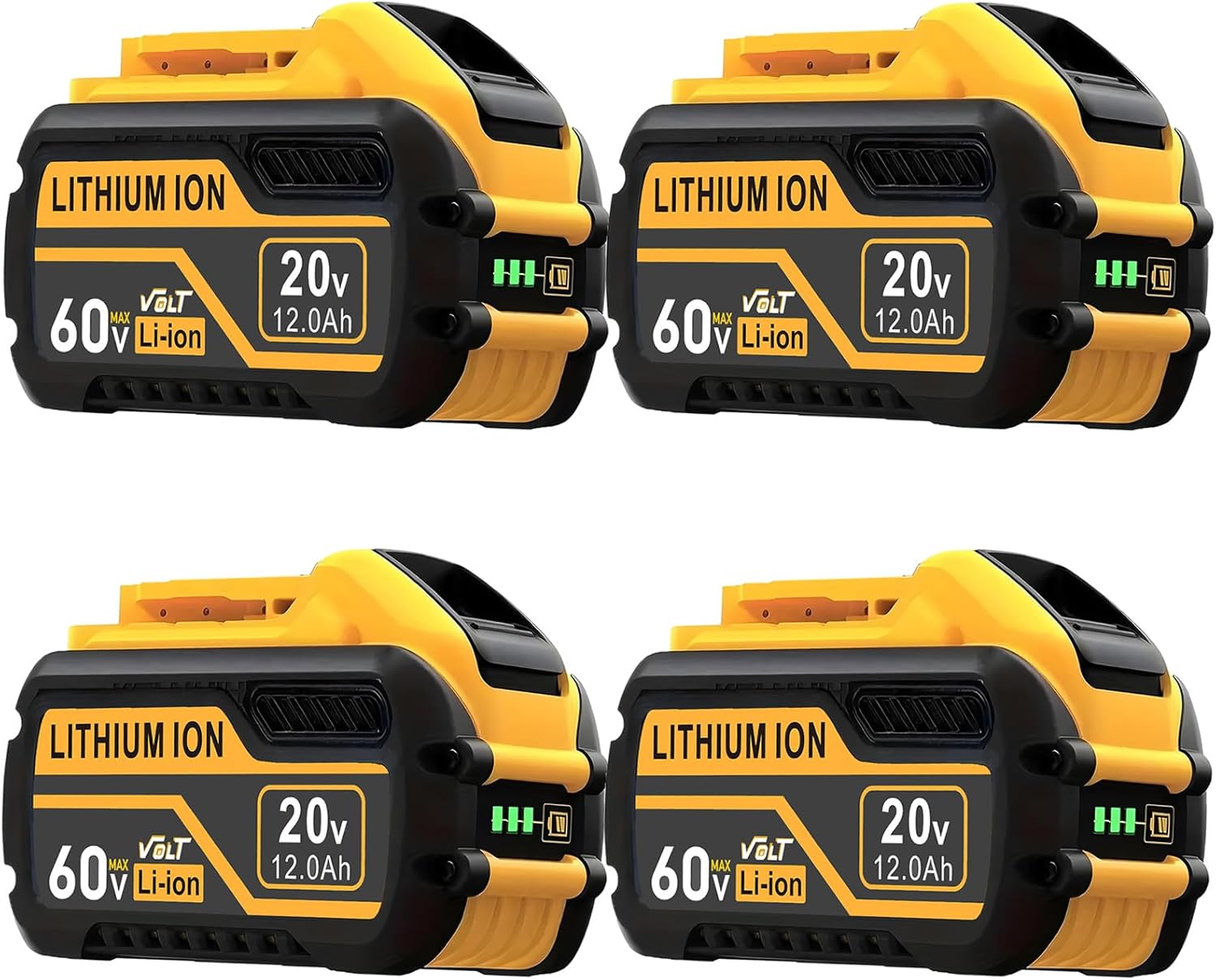 New Model 4PACKS 20V/60V 12Ah Flex Volt Lithium Battery Replace for DeWalt 60V Battery Compatible with DCB606 DCB612 DCB606-2 DCB609 DCB609-2 DCB204 DCB205 DCB206 20V/60V MAX Cordless Power Tools