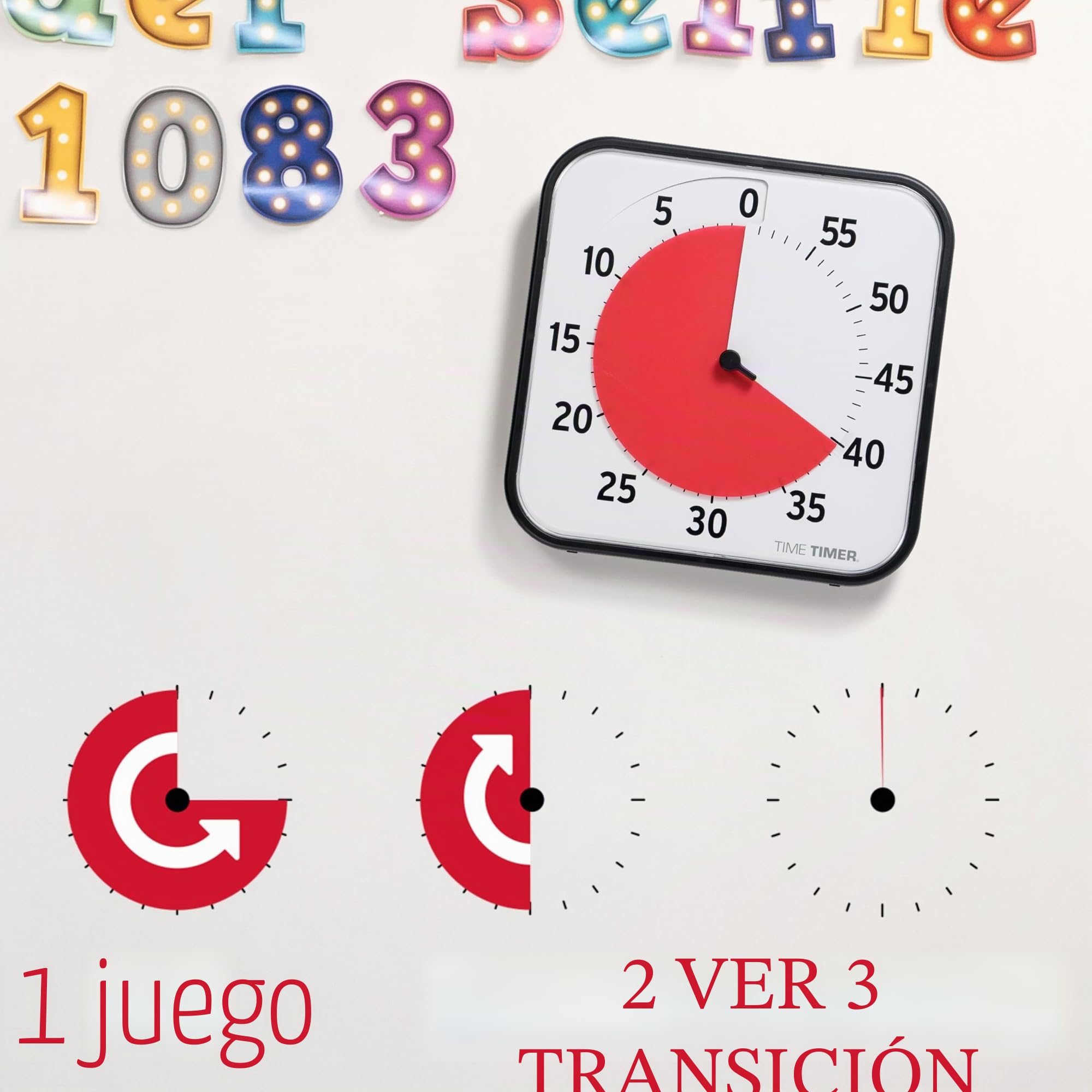 Time Timer Original Grande, 30x30cm - Temporizador Visual de 60 Minutos - Reloj de Cuenta Regresiva para el Aula o reuniones para niños y Adultos (Negro)