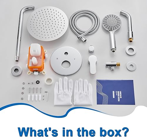 Miniatura 29 de Sistema de ducha de lluvia con boquilla de bañera, ducha de lluvia de 10 pulgadas y de mano, juego completo de grifo de ducha con válvula áspera