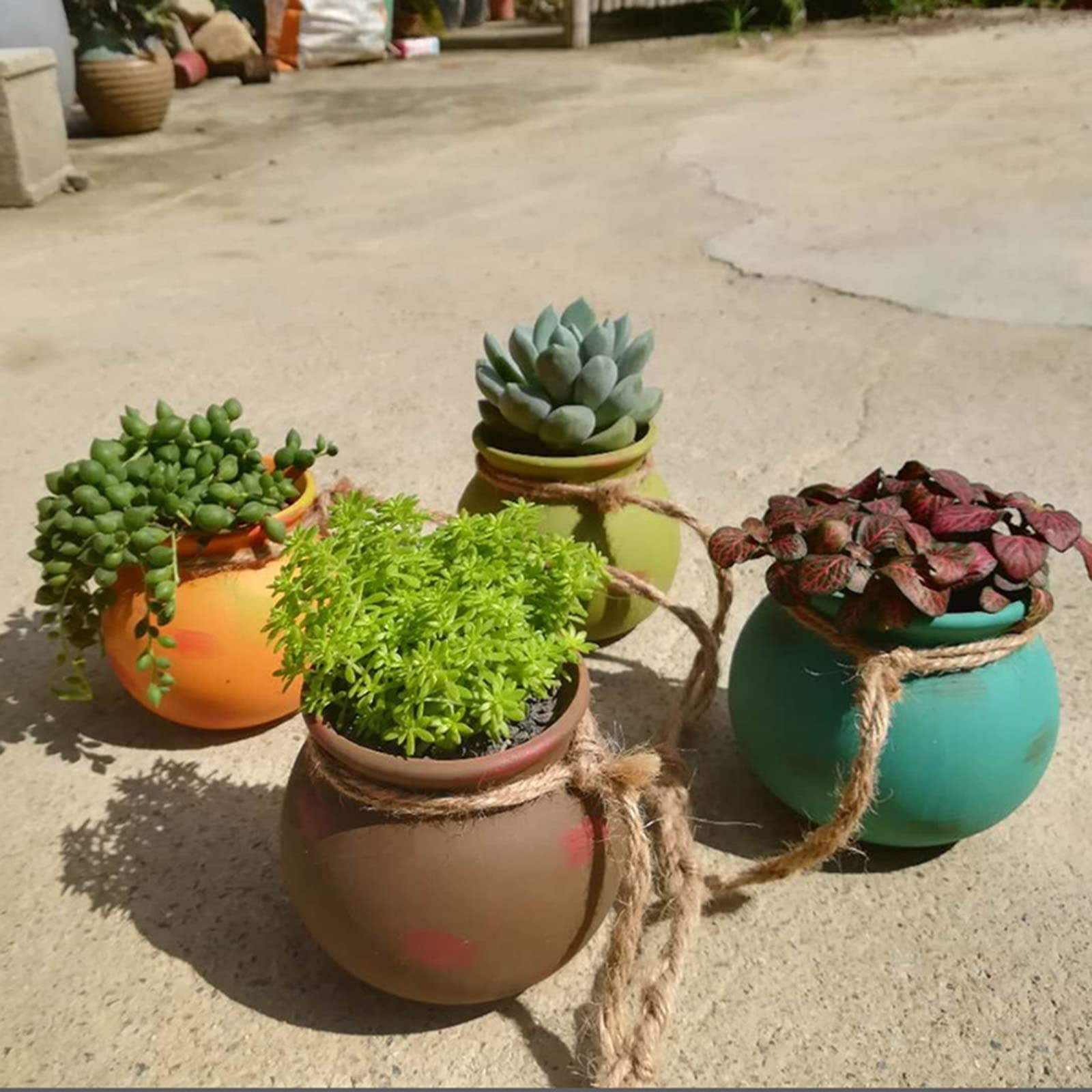Wisząca doniczka na rośliny, wisząca doniczka ogrodowa z 4 doniczkami, na ścianę, ceramiczna, wisząca doniczka na kwiaty, do sukulentów, sztucznych roślin, dekoracja ogrodu, ganku
