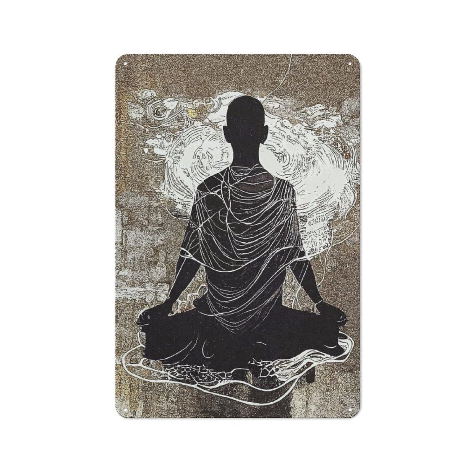 Junmoney Style-14 Tin Wall Plaque 30X20cm With Meditation Vintage For Workshop Wall, With Clear Retro Wall Decor Character