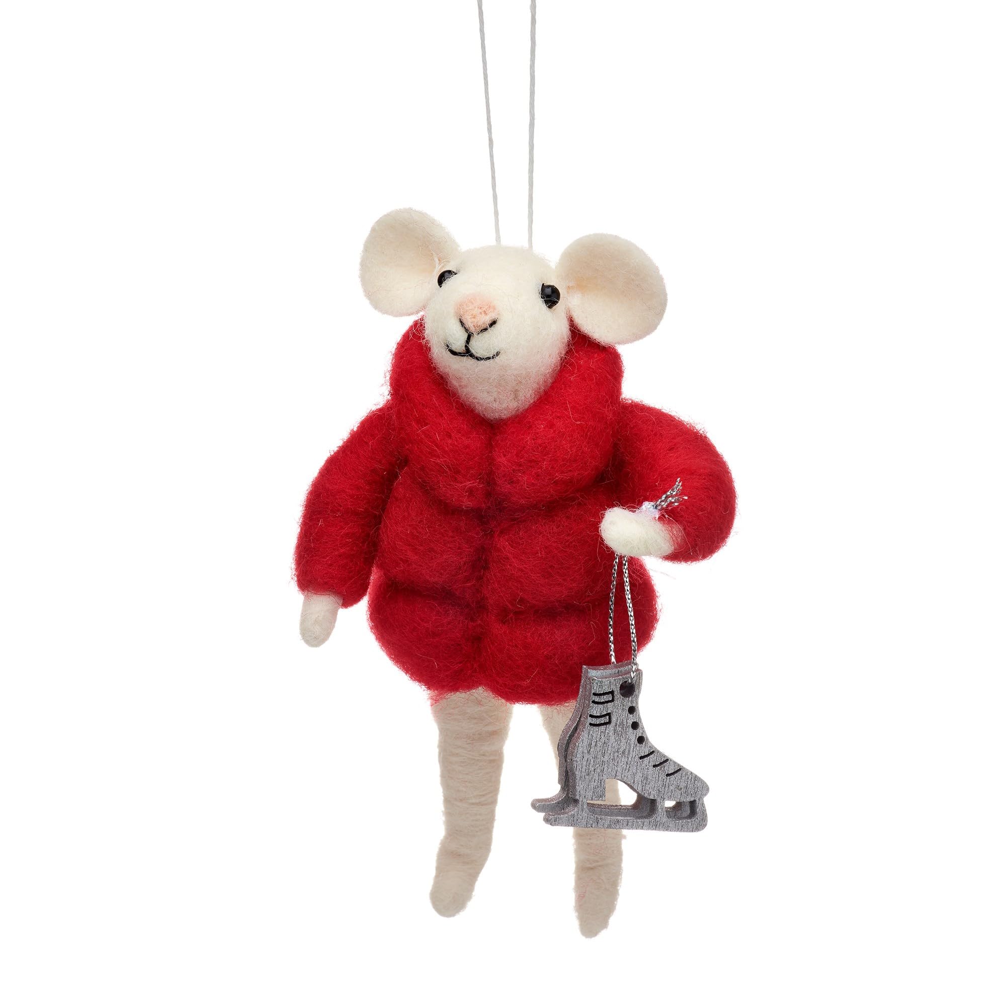 Sass & Belle Felt Mouse with Skates Novelty Hanging Christmas Tree Decoration