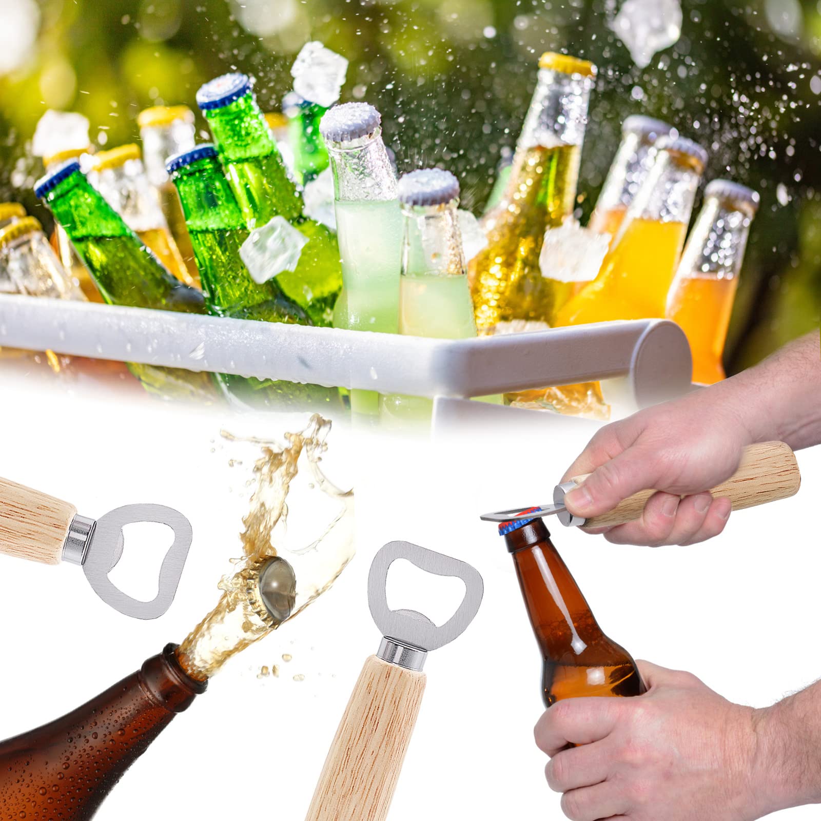 AMJKEJI Apribottiglie, 10 Pezzi Apribottiglie con Manico in Legno