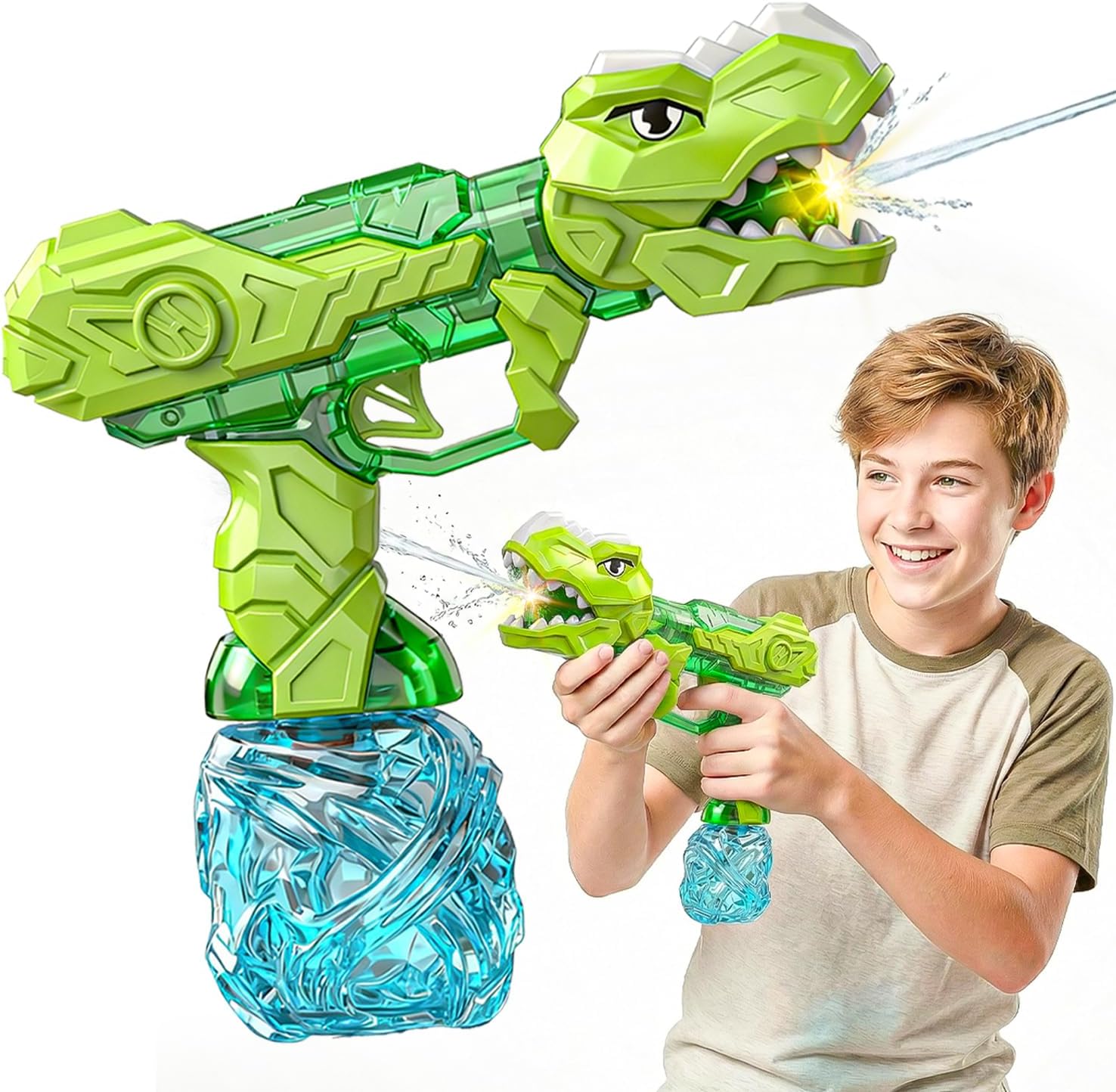 Electric Water Gun with LED Flash, 26 FT Long Range Automatic Squirt Guns, Green Dinosaur Powerful Water Gun for Kids Adults Squirt Pistol Fun Toys for Pool Beach Backyard Summer Party Outdoor