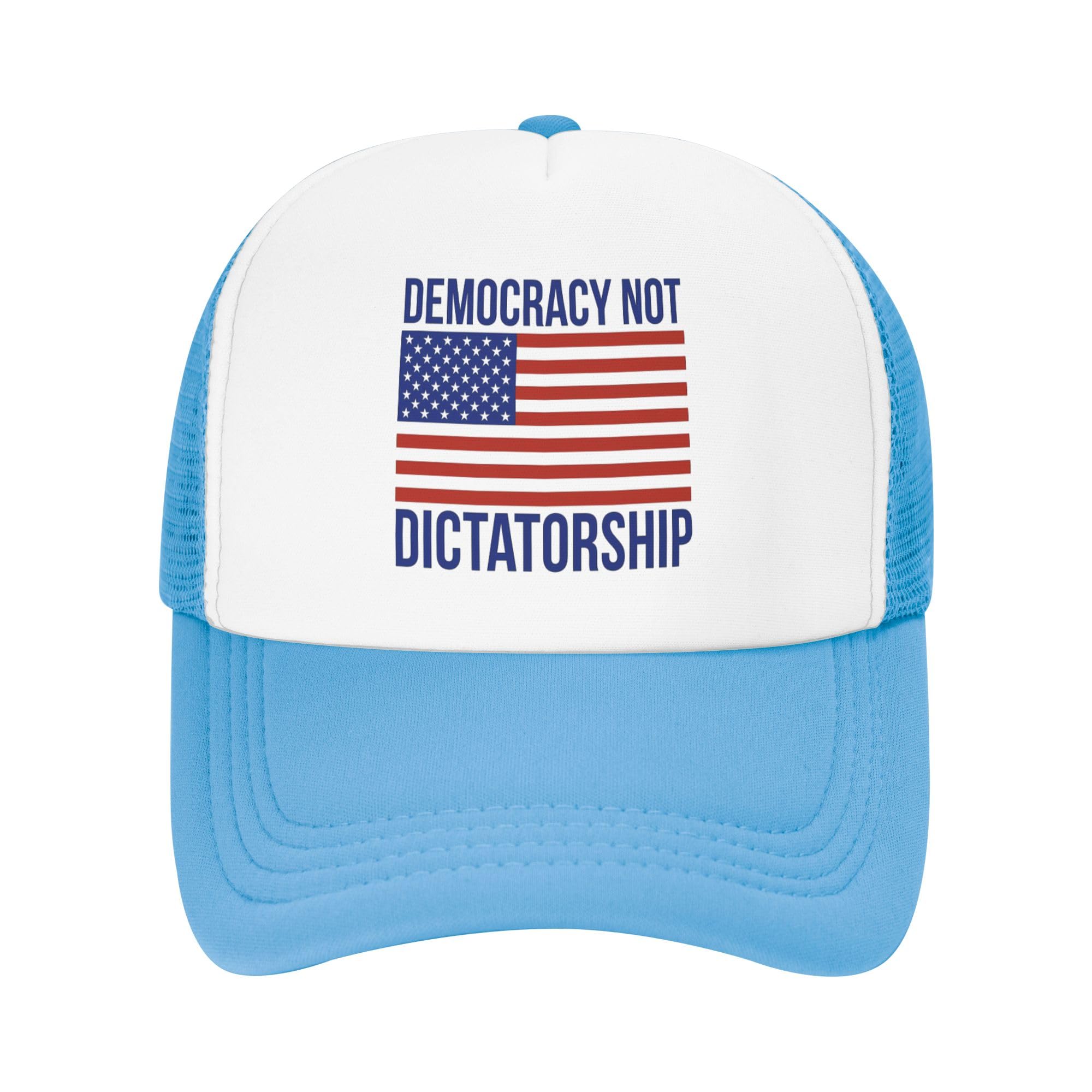 Democracy Not Dictatorship Trucker Hat American Patriotic Save Democracy Baseball Cap Mesh Back Adjustable Hats for Kids - Sky Blue