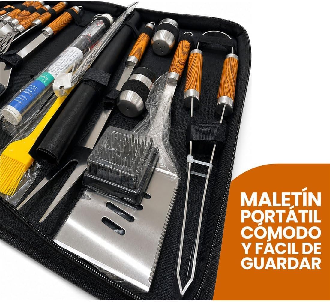 Thayba Set Utensilios BBQ Acero Inoxidable con Maletín 38 Piezas