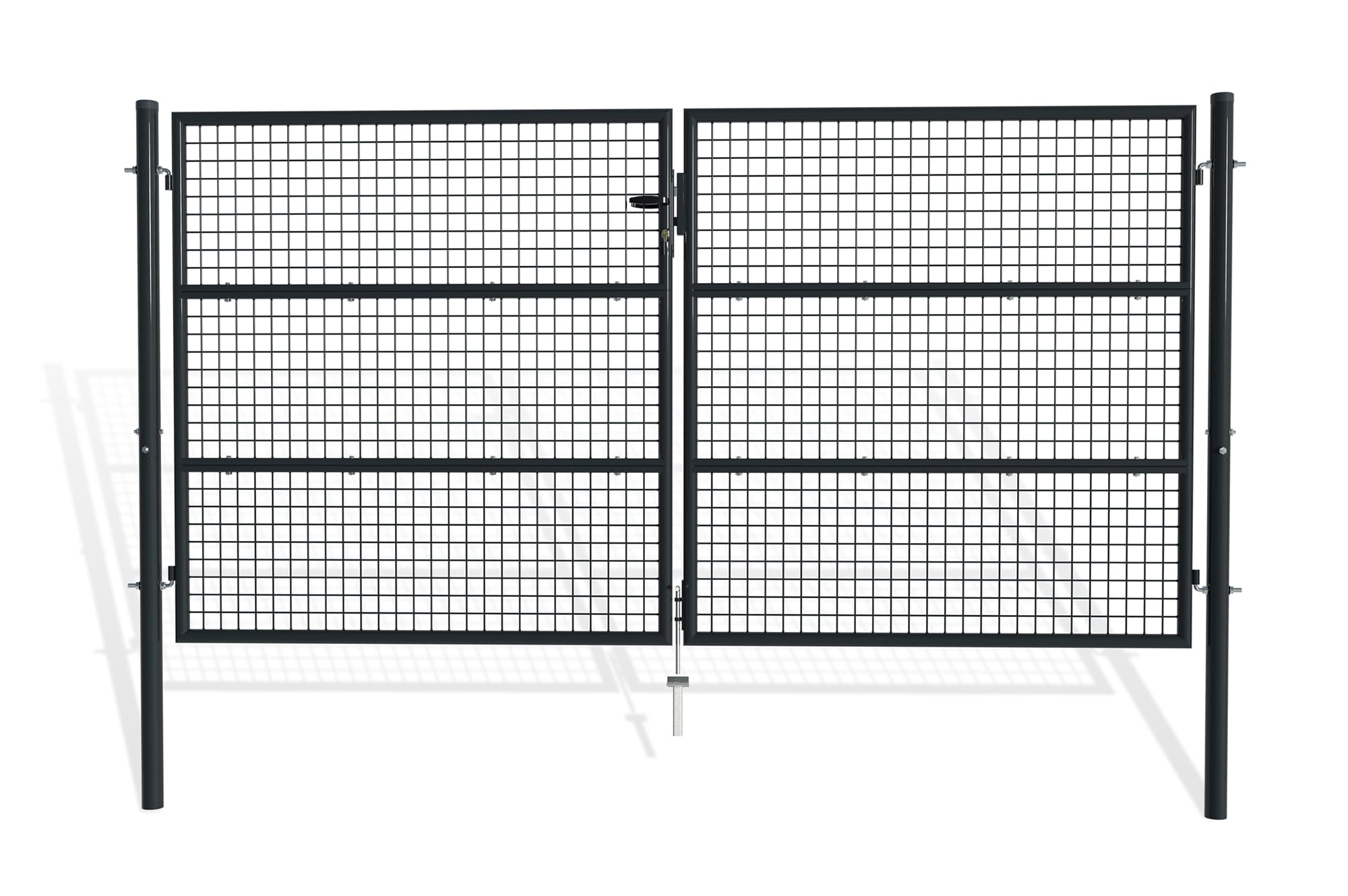 Casanoov Portail Grillage OLGA 3x1,​5 m Gris Anthracite – Portail Battant 2 Vantaux avec Poteaux Inclus – Acier Galvanisé – Résistant Intempéries Anti-​Corrosion – Kit Complet 285x150 cm