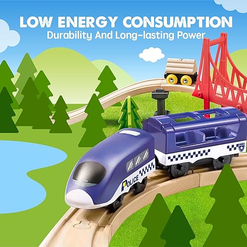 Miniatura 5 de Tiny Land Battery Operated Action Locomotive Train (Magnetic Connection)- Powerful Engine Bullet Train Set Compatible with Thomas, Brio, Chuggington