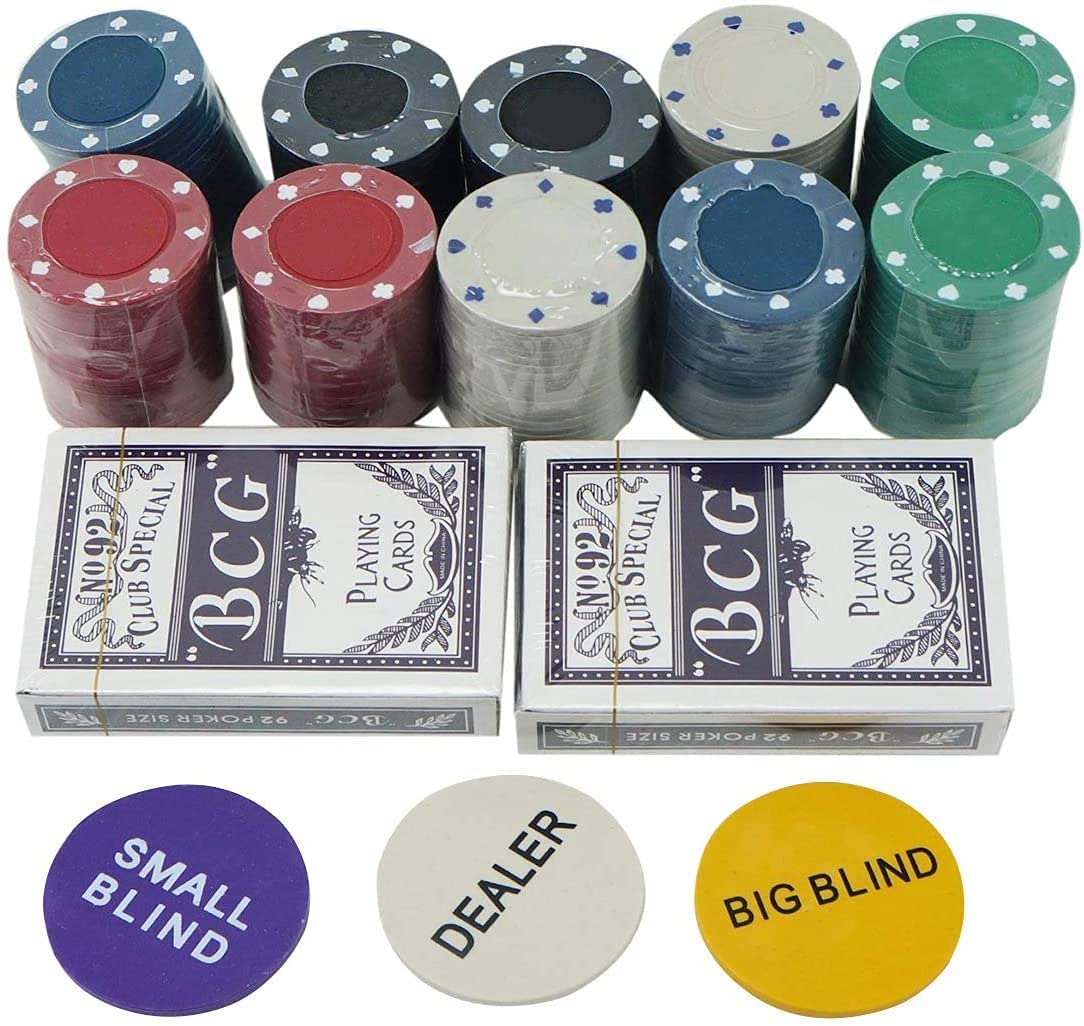 Rock and Baby Juego de Póker/Blackjack en Caja de Metal - 2 Barajas, 200 Fichas, Dados, Ficha Dealer, Ciega Pequeña, Ciega Grande, Tapete de Juego