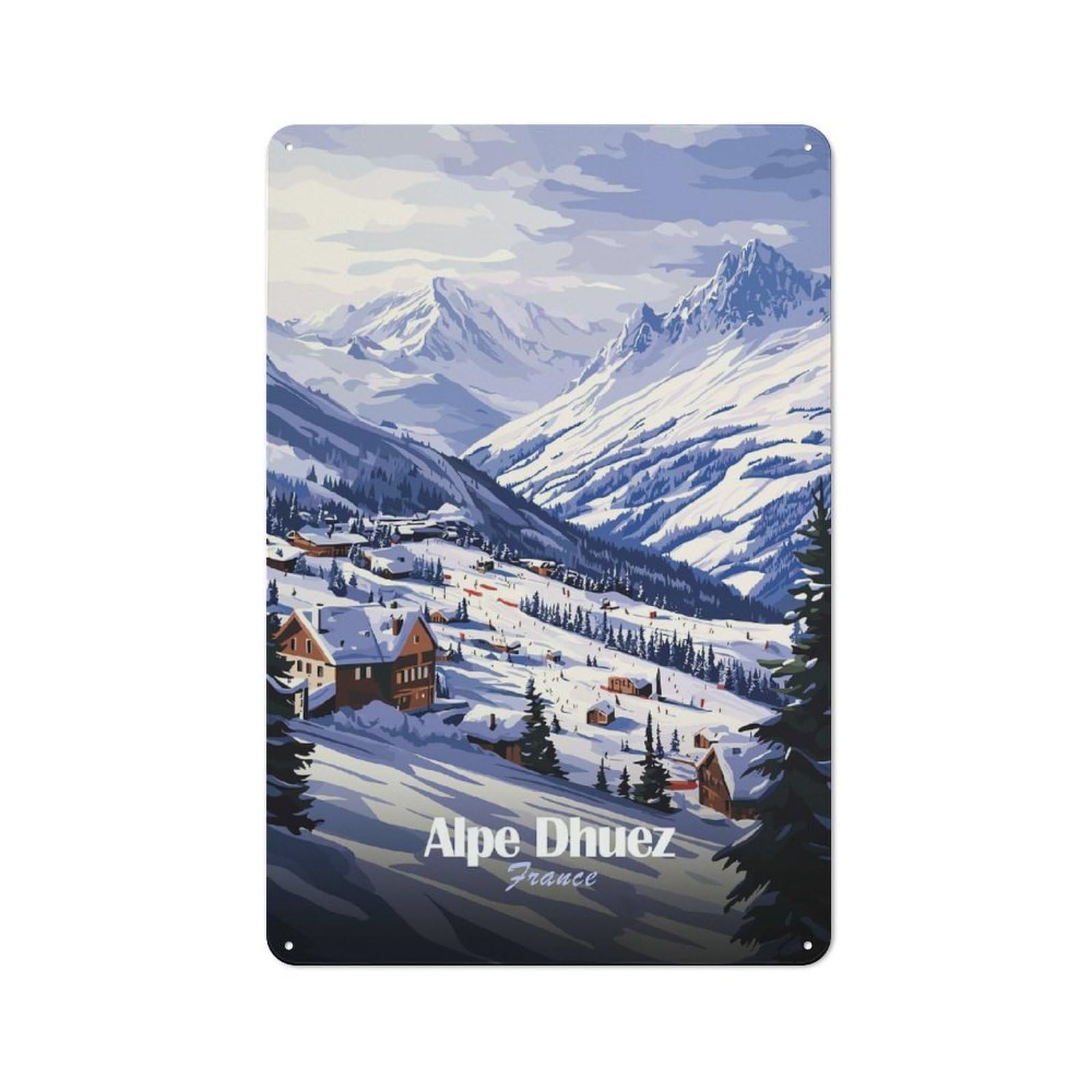 Junmoney Style-14 Tin Wall Sign With Alpe Dhuez Ski Resort Design 30X20cm, Cosy Cafe Wall Decor For Kitchen, Cafe, Pantry Or Dining Room