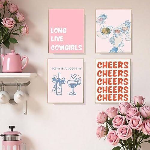 Miniatura 2 de EVER-GOING TUNE Long Live Cowgirls - Juego de 4 piezas de arte de pared de cóctel de moda (8 x 10 pulgadas), póster retro de cóctel, decoración de