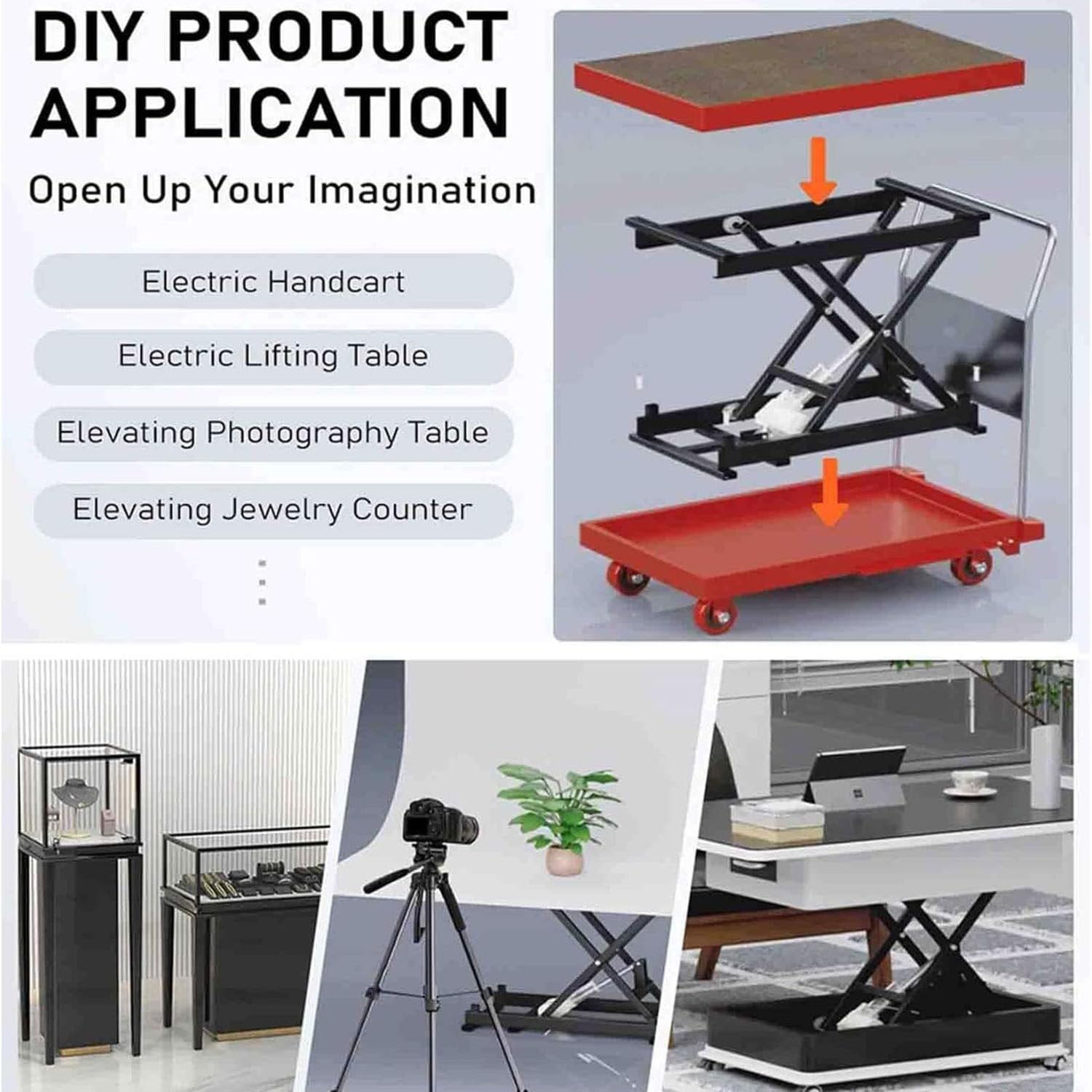 Elektryczny podnośnik nożycowy z pilotem zdalnego sterowania, hydrauliczna platforma z regulacją wysokości, do projektów DIY i wystroju wnętrz, nośność 150 kg, idealny do Worhops i Ga