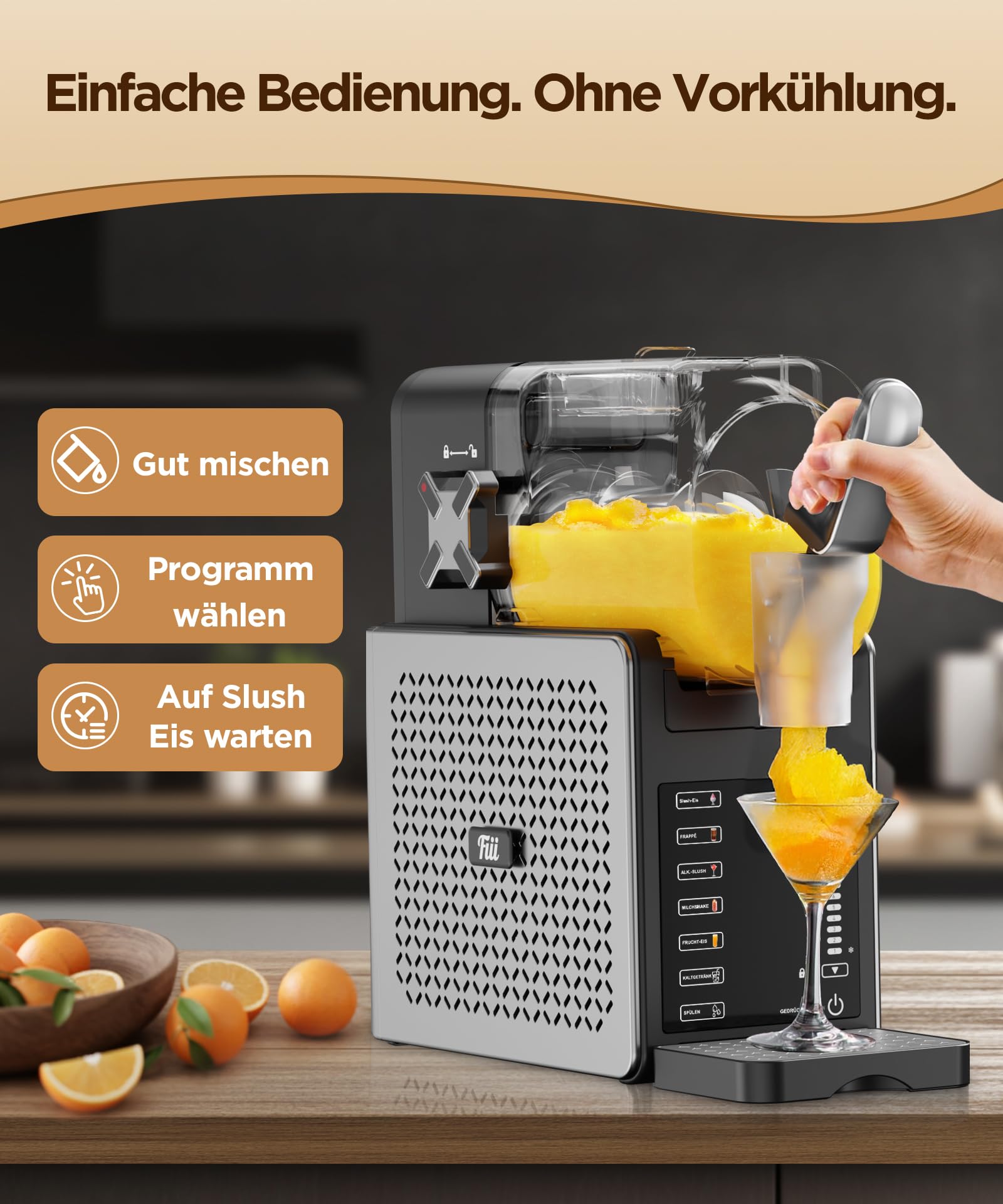 Fiii Slush Maschine 3L, 6 Programme, LED-Anzeige, selbstreinigend, kein Eis erforderlich, 170W Slush Eis Maschine, 220-240V, leiser kompakter Slushie Maker für Milchshakes und Frozen Drinks | Fiii verbindet vielseitige Getränkezubereitung mit modernem Des