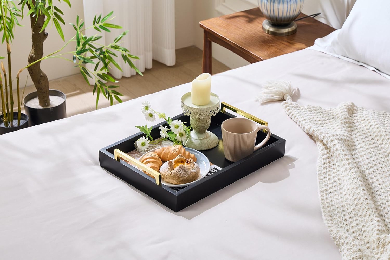 16"x12" Serving Trays with Handles, Black Decorative Serving Tray, Ottoman Trays for, Living Room, Bathroom, and Outdoors Decorative Trays (Black) - Image 3