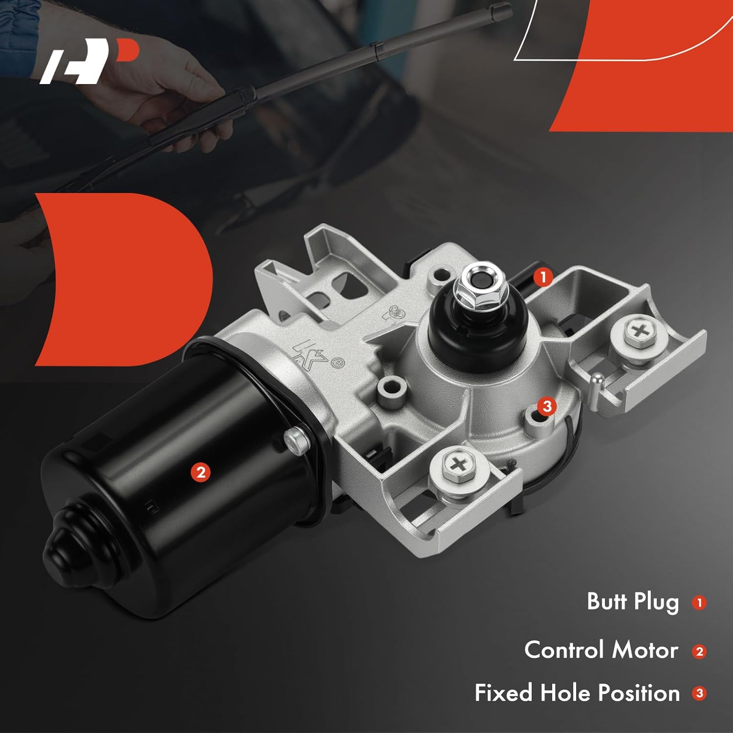 A-Premium Front Windshield Wiper Motor Compatible with Hyundai Accent 2018-2022, Ioniq 2017-2022 & Kia Rio 2018-2023, 5-Pin