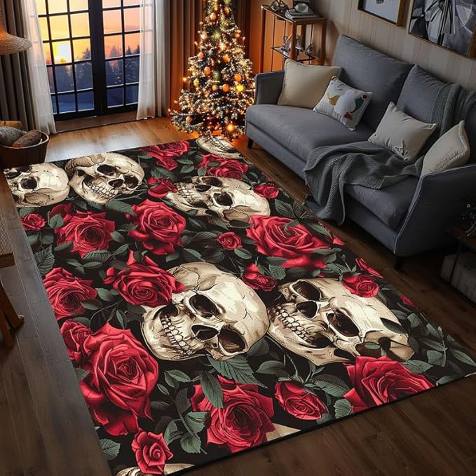 Skull Rose Carpet - Exquisite Pattern, Non-Slip, Soft, 24x36inch
