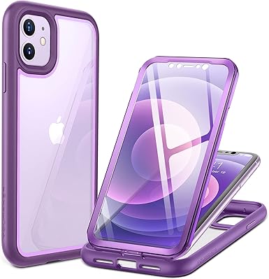 Amazon Com Youmaker Design For Iphone 11 Case Clear Built In Screen Protector Full Body Rugged Heavy Duty Protection Slim Fit Iphone 11 Phone Case 6 1 Inch Purple Cell Phones Accessories