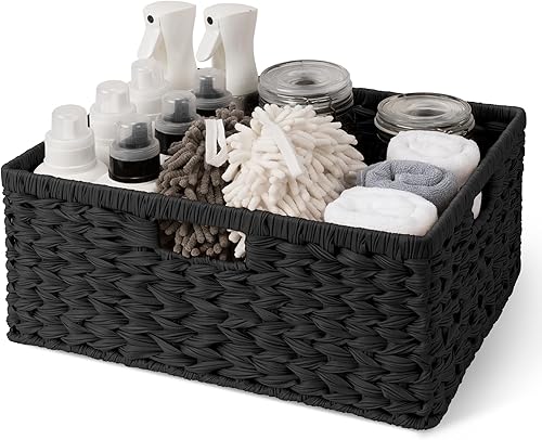 GRANNY SAYS Cesta de mimbre grande, cesta tejida decorativa para almacenamiento, cesta de almacenamiento impermeable, cesta de almacenamiento de
