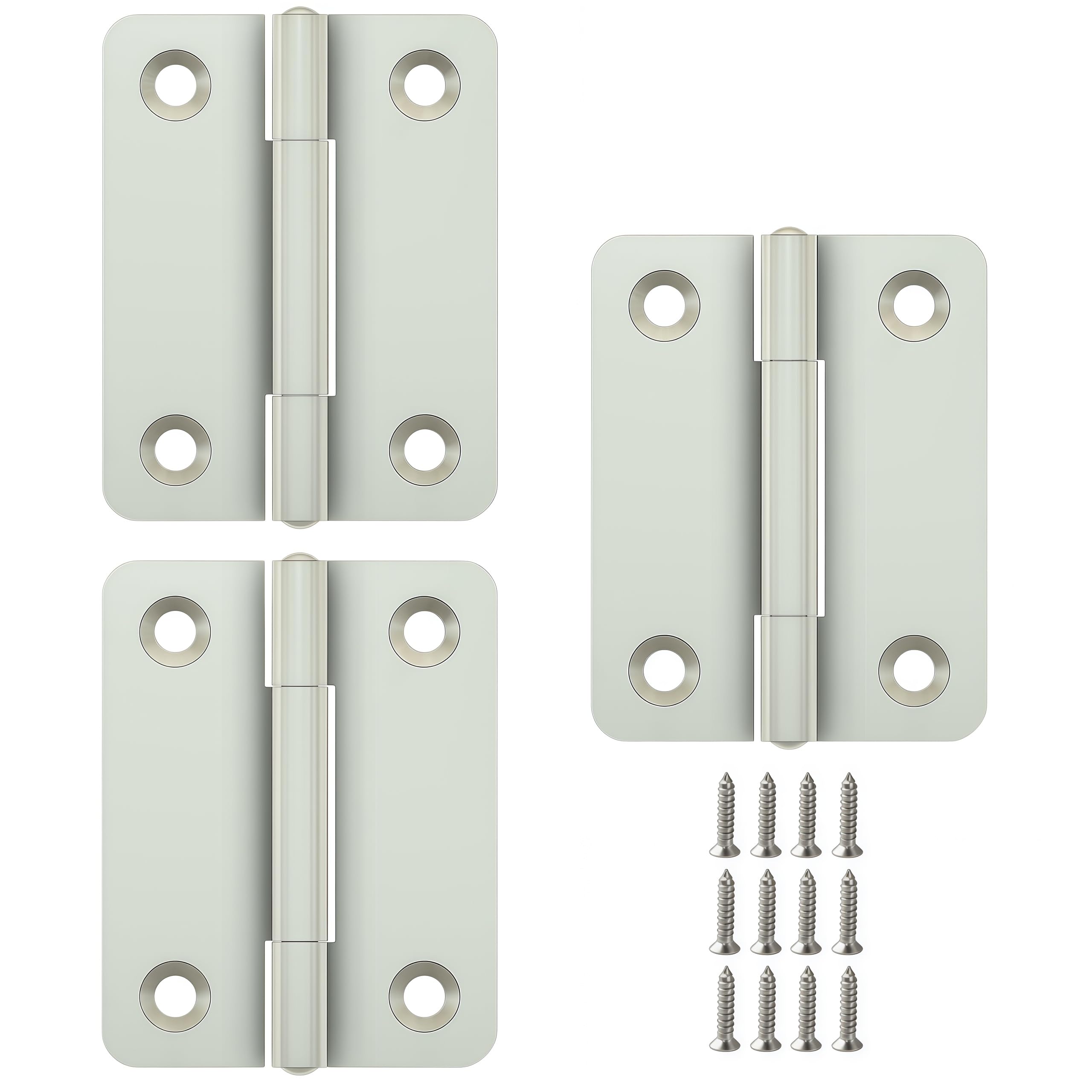 Vbnexyr Regular 3 Pack Of Stainless Steel Folding Hinges For Cabinets Casement Hinges And Door/Window Hardware With Screws 50 * 39 * 1.5Mm [Rounded Corner Steel Core With Brushed Finish]