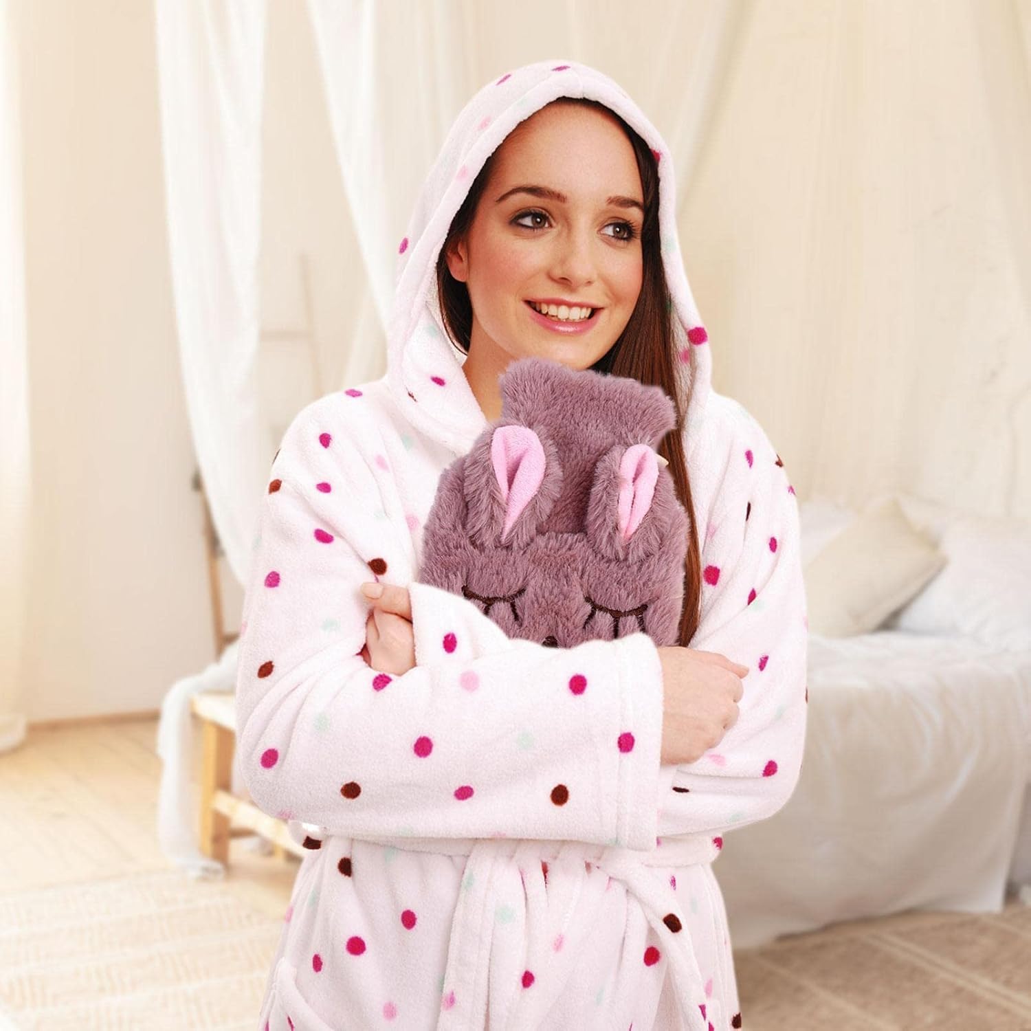 FYCAN 350 ml Baby Warm Plush Hot Water Bag Cartoon Rabbit Plush Water Warmer Removable and Washable Water Warmer Bag Comfortable Soft with Hand Cover for Pain Relief Pain Relief, Odorless-Multi 2