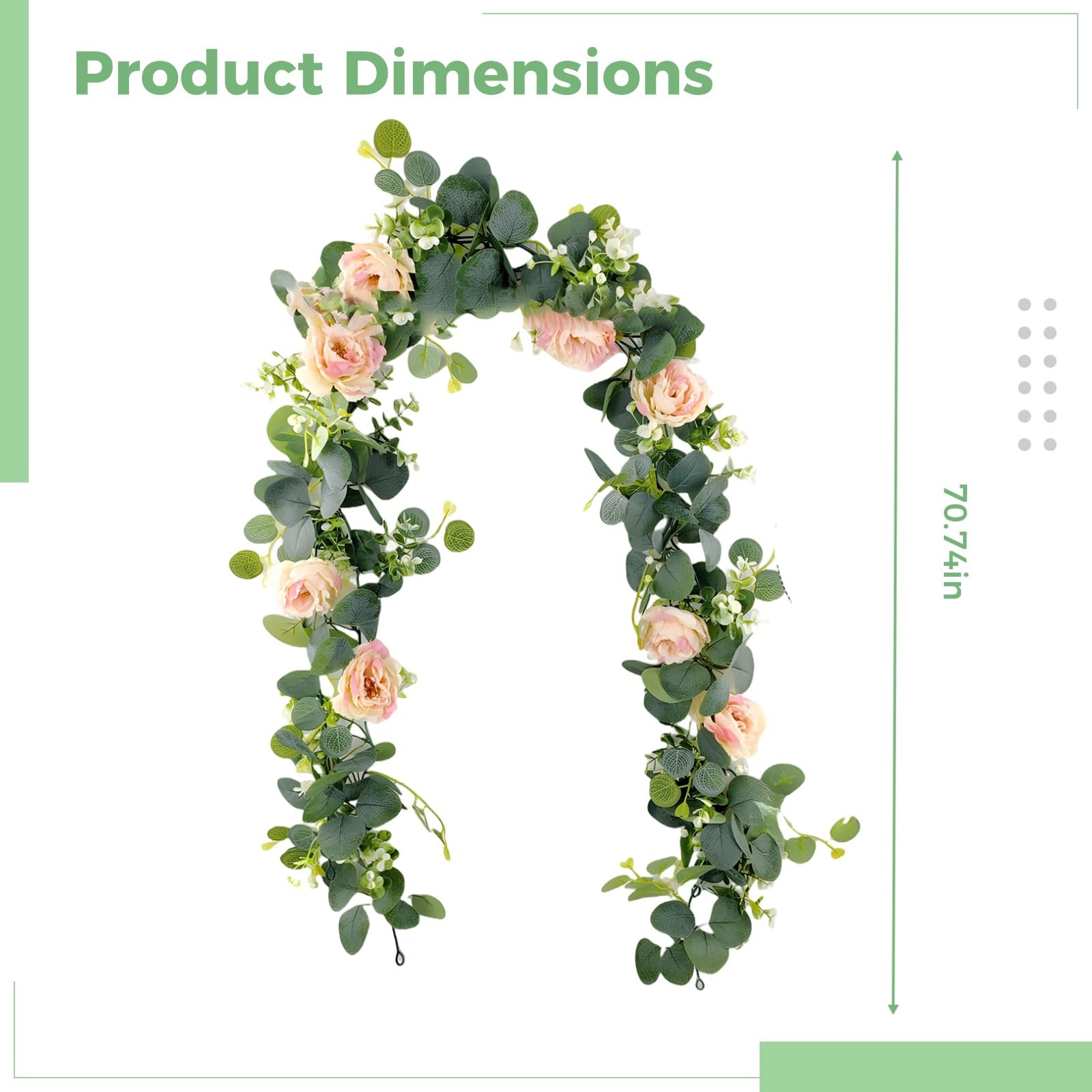 3 Stück Rosen-Girlande, 180 cm lang, künstliche Eukalyptus-Ranken mit üppigem Grün und realistischen Adern, biegsame Blumengirlande für Hochzeit, Heimdeko, Party-Hintergründe