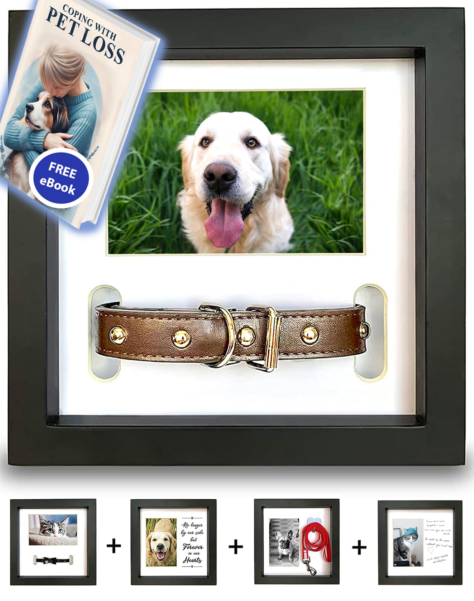 PAWCEPTIVE Dog Memorial Picture Frame with 5 Display Options- Dog Collar Memorial Frame Gift - Cat or Dog Pet Loss Gift for a Grieving Friend - Pet