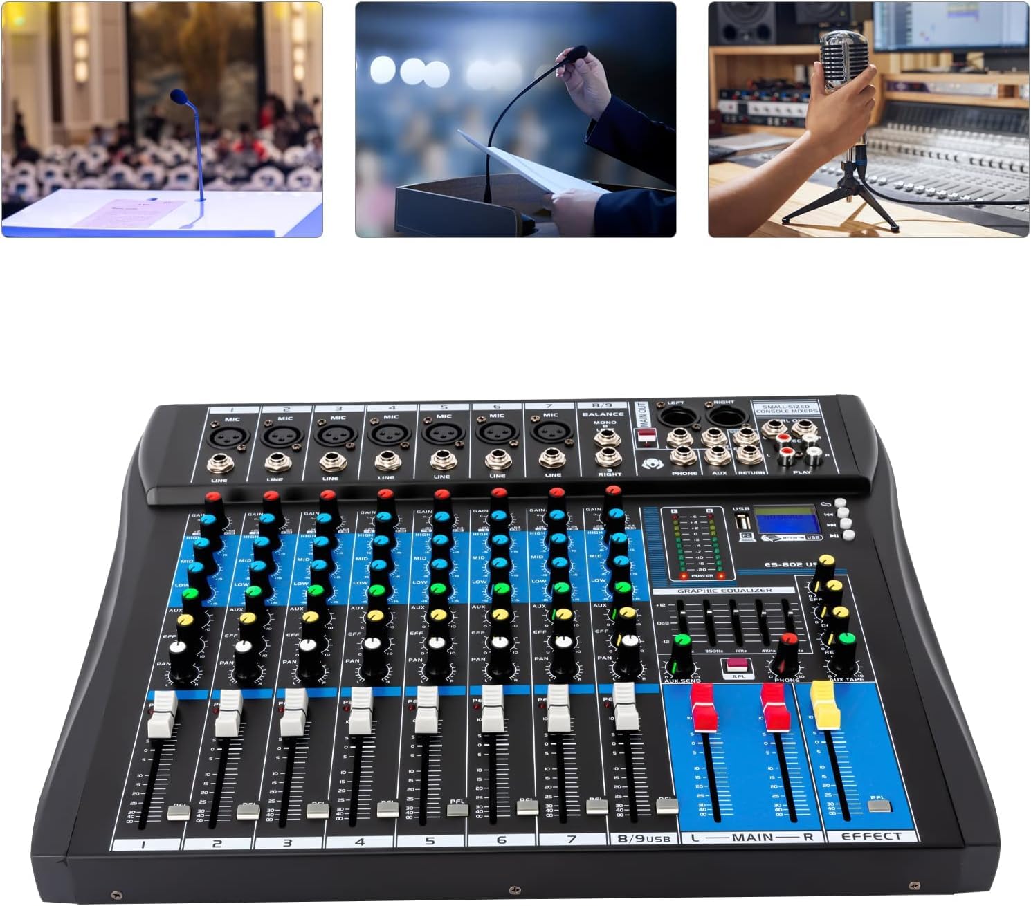 Professionelle 8 Kanal Sound Audio Mixer Bluetooth USB DJ Live Studio Mischpult Verstärker, mit LCD-Anzeige, für Heim-KTV, Aufnahmestudios